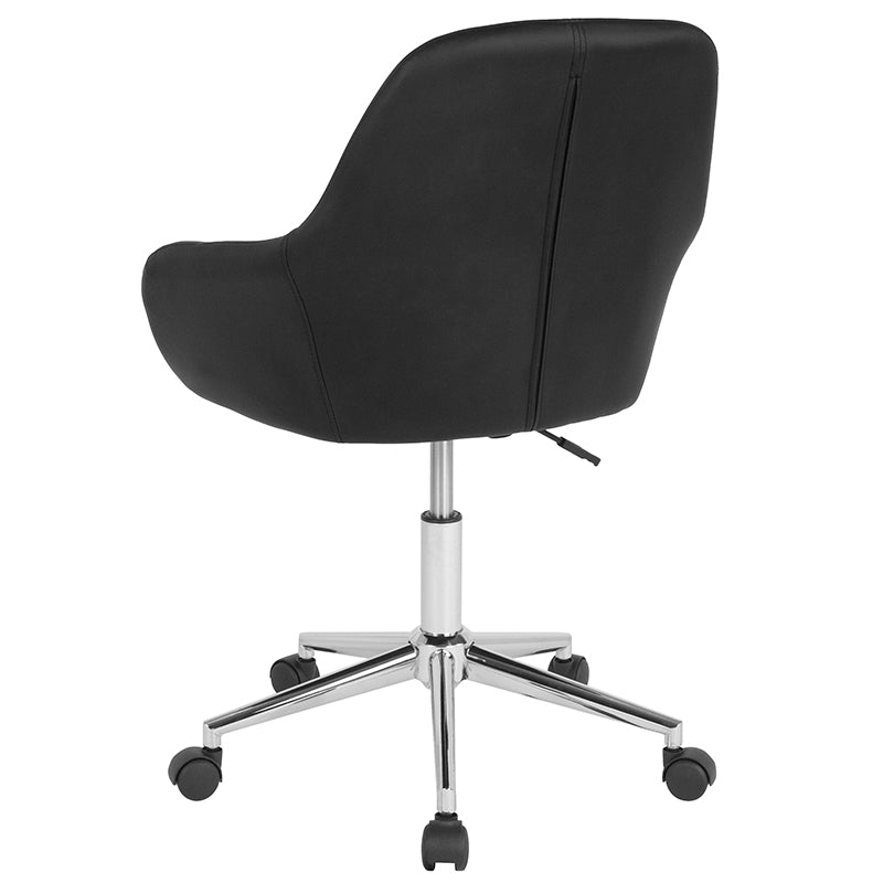 Premium Black Leather FLASH Cortana Mid Back Chair - Ergonomic Home & Office Desk Chair for Comfortable Working, Studying, and Gaming