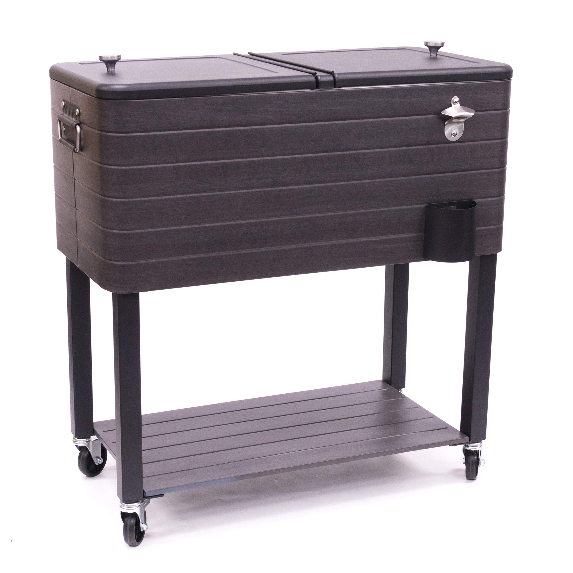 Creative Outdoor Tall Rolling Metal Cooler Cart with Double Opening Lids | Textured Black/Gray | Perfect for Backyard BBQs, Camping & Tailgating