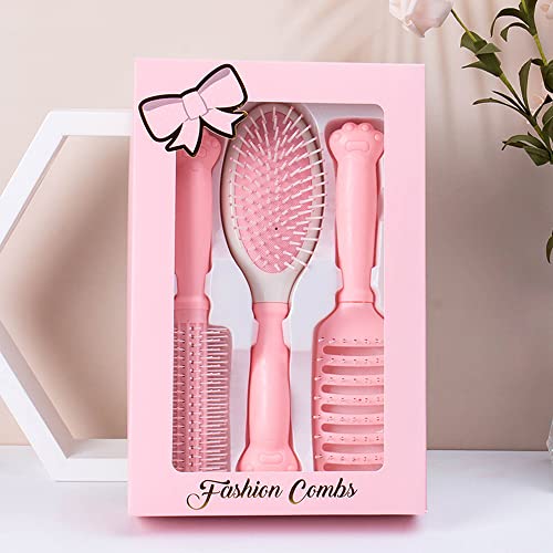 3PCS Hair Brush Set for Women - Vented, Round & Scalp Massager Brush for Blow Drying, Detangling, Smoothing Wet/Dry Hair - Perfect for Short, Long, Thick, Thin & Curly Hair (Pink) - Ideal for Home, Salon & Travel Use