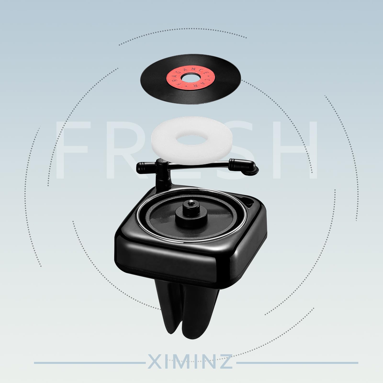 Car Record Player Air Freshener - Black Vinyl-Scented Vent Clip for AC Outlet | Long-Lasting Car Air Freshener | Perfect for Road Trips & Daily Commutes