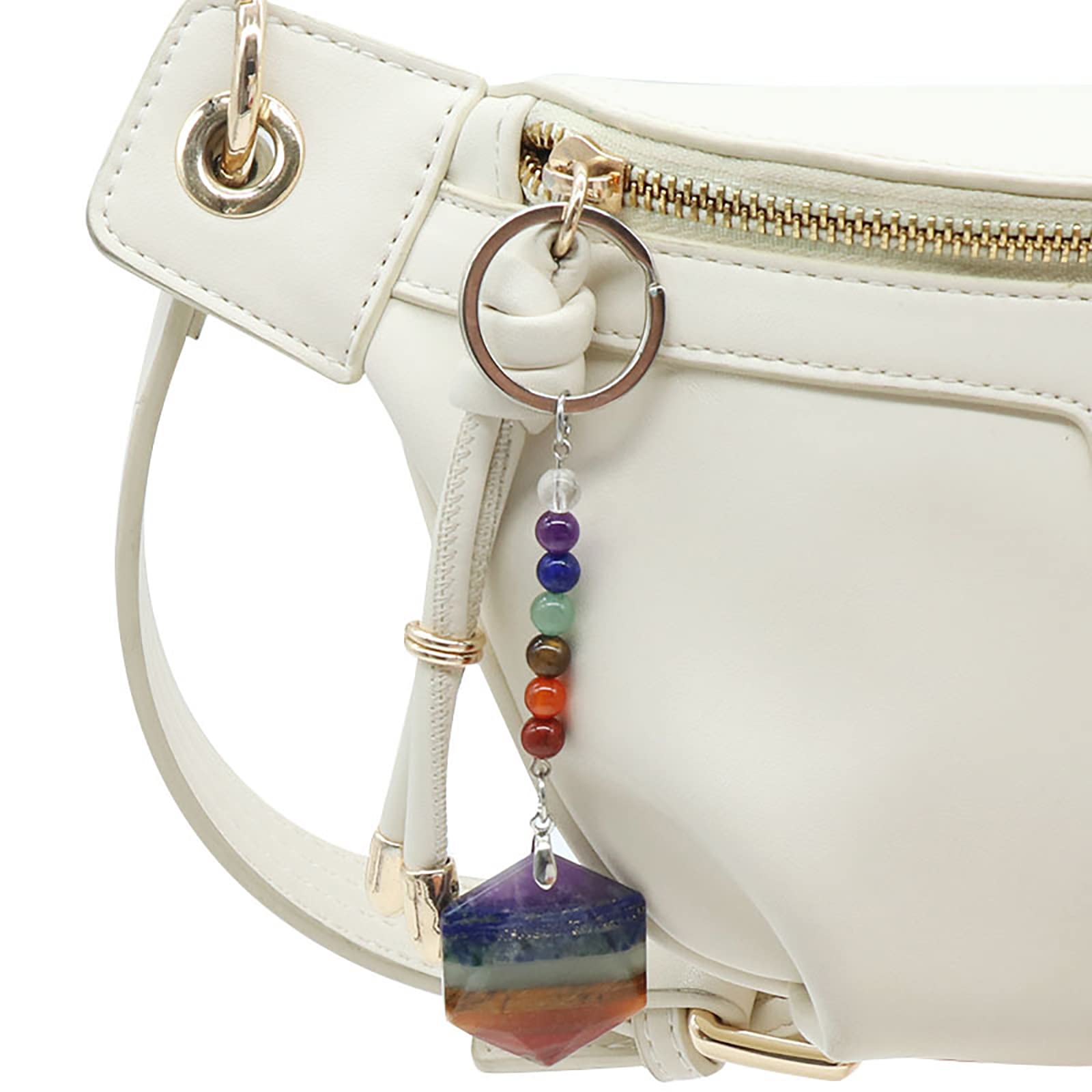 Lecoo 7 Chakra Healing Crystal Keychain for Women - Natural Gemstone Spiritual Key Ring with Star Charm - Perfect Car Keychain, Yoga Gift & Meditation Accessory (Great for Energy Healing, Stress Relief & Daily Use)