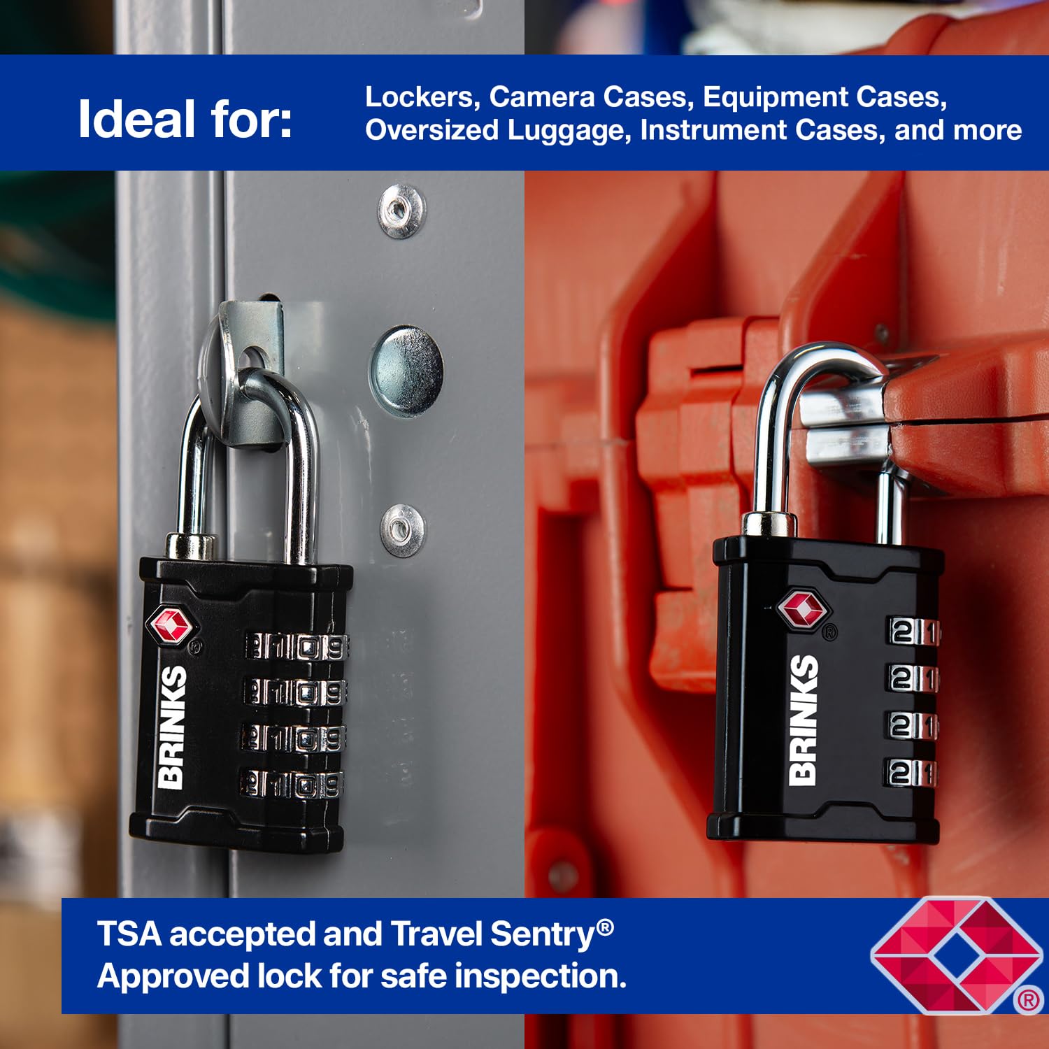 BRINKS TSA Approved 4-Dial Resettable Combination Padlock for Gun Cases, Luggage, Equipment & Camera Bags – Secure Travel Lock (2 Pack) – Ideal for Airports, Storage & Outdoor Adventures
