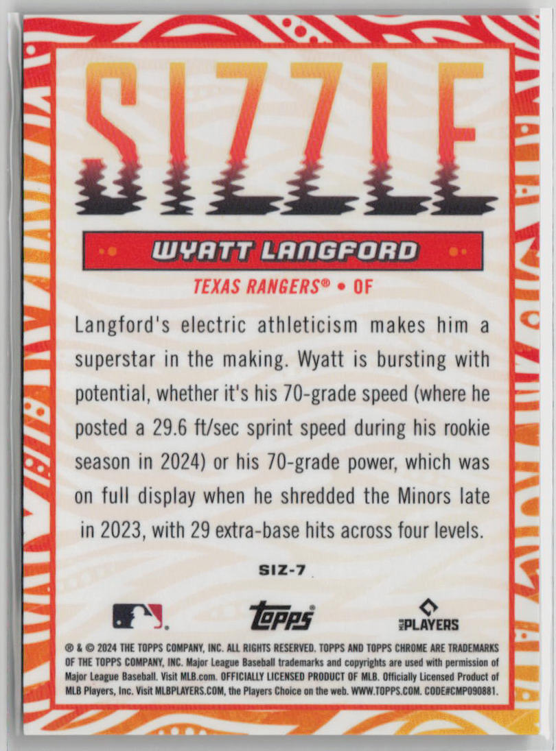 2024 Topps Chrome Wyatt Langford Sizzle Rookie Baseball Card #SIZ 7 - Perfect for Collectors, Investors & Baseball Fans (Display, Trade or Gift)