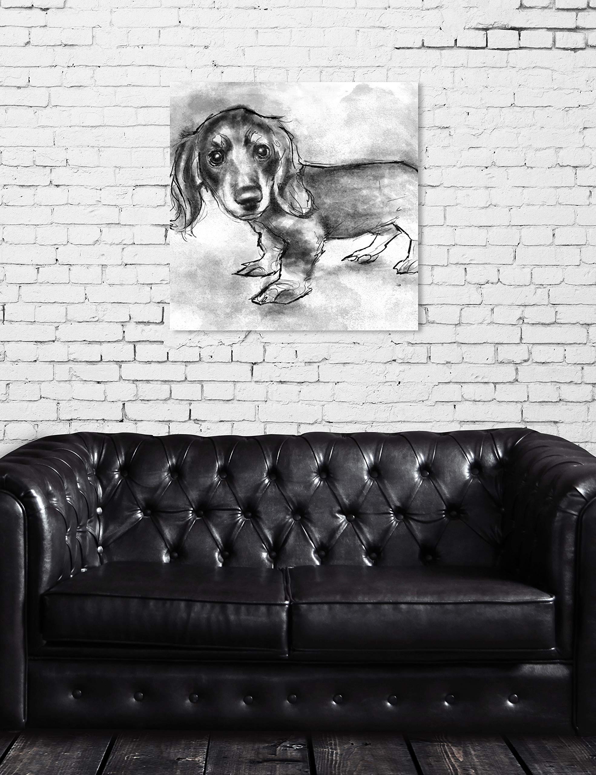 Dachshund Puppy Canvas Wall Art - 30x30 Inch Gray & White Animal Print for Home Decor | Perfect for Living Room, Bedroom & Office