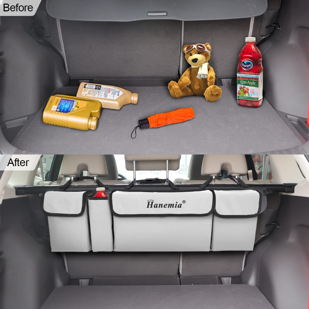 Waterproof Collapsible Car Trunk Organizer with 4 Pockets - SUV, Truck & MPV Backseat Hanging Storage Bag - Durable Cargo Organizer for Men & Women (Beige) | Perfect for Road Trips, Grocery Shopping & Vehicle Organization