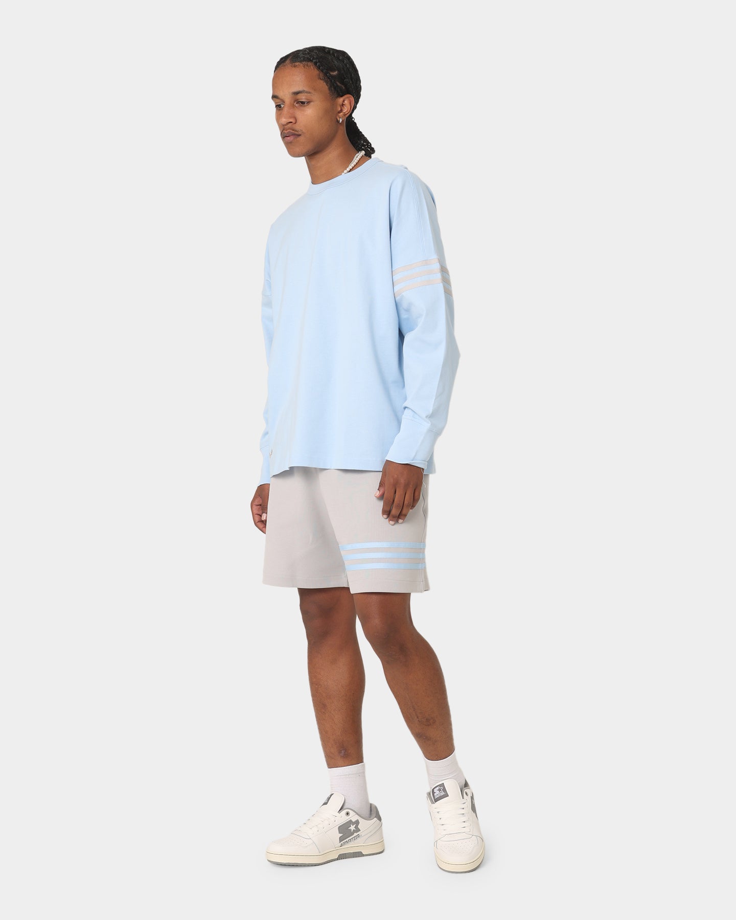 Adidas NeuClassics Long Sleeve T-Shirt for Men - Breathable Cotton Crewneck Tee in Clear Sky/Grey | Casual Wear, Gym, Street Style & Everyday Outfits