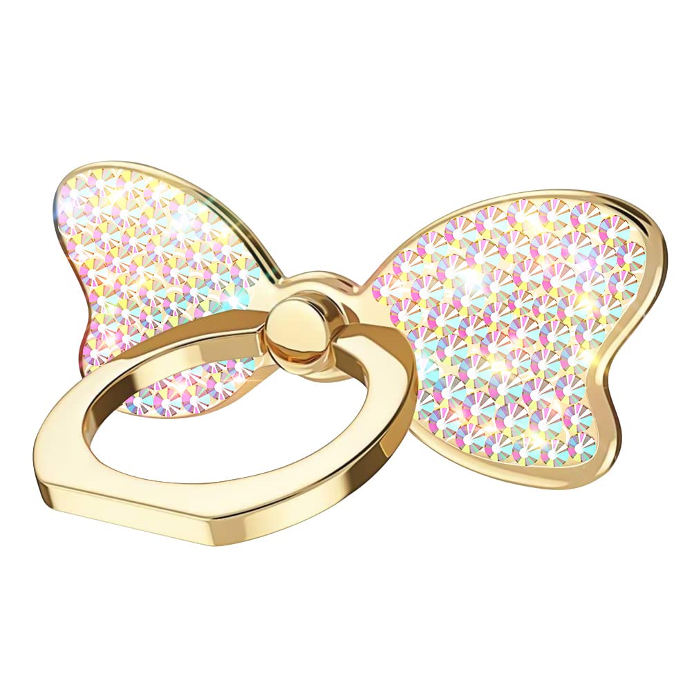 Bling Butterfly Cell Phone Ring Holder - 360° Rotating Sparkle Phone Grip with Metal Kickstand for All Smartphones (AB Diamond Gold) | Perfect for Hands-Free Viewing, Secure Grip & Stylish Accessory