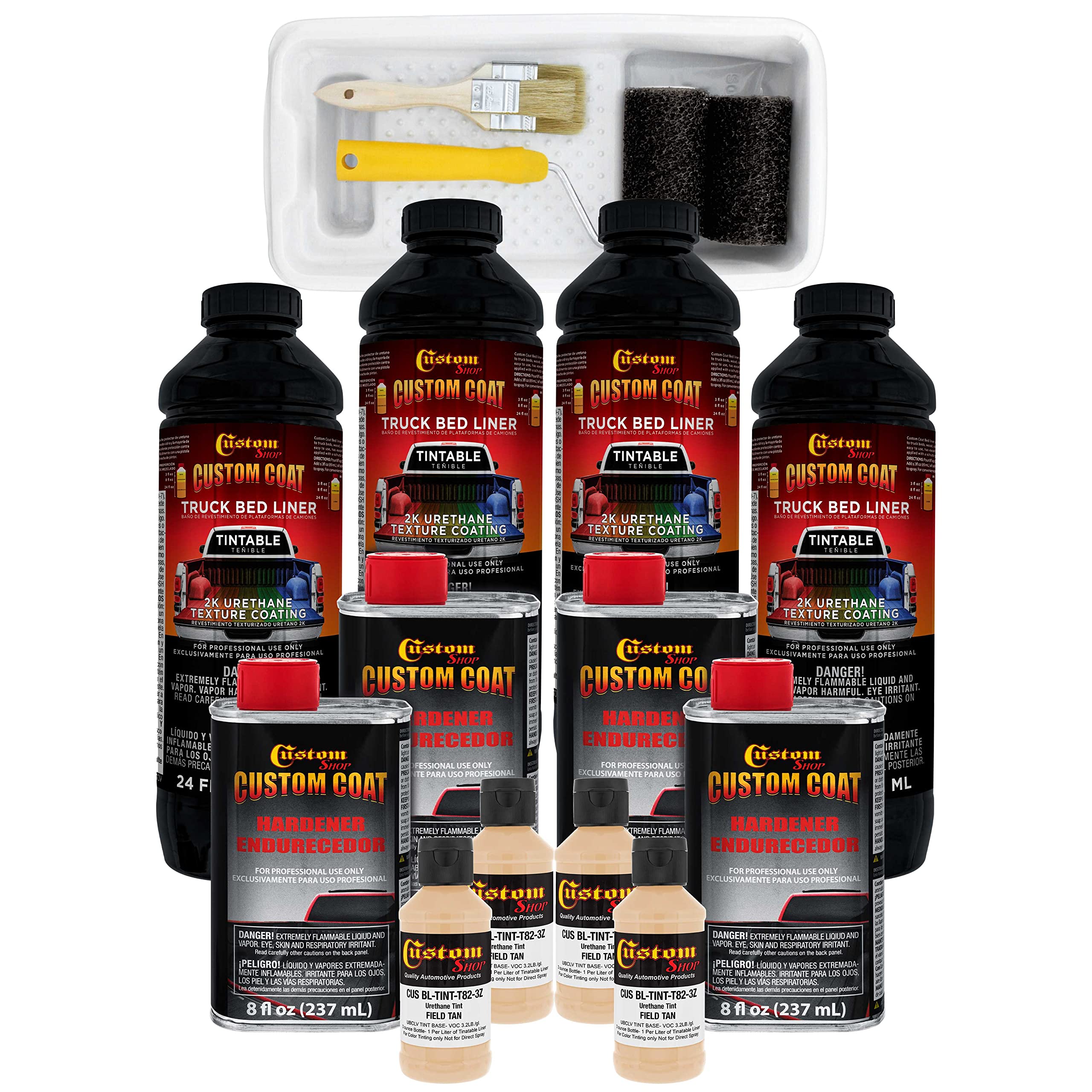 Custom Coat Federal Standard Color #30480 Field Tan T82 Urethane Truck Bed Liner Kit - 1 Gallon Roll-On, Brush-On or Spray-On Protective Coating with Roller Applicator | Durable Textured Finish for Pickup Trucks, Trailers & Off-Road Vehicles