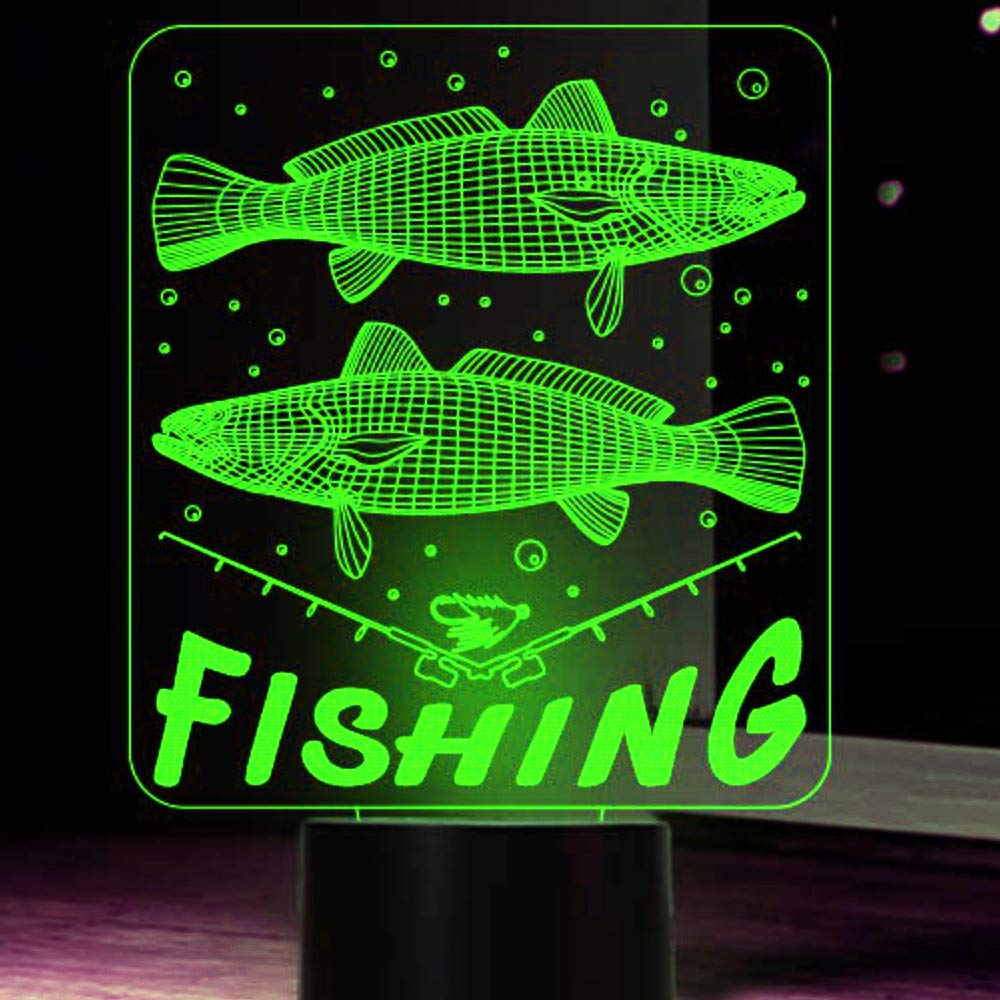 3D Fish Fishing Night Light LED Touch Switch Table Lamp - 7 Color Changing Optical Illusion Desk Decor for Kids Room, Birthday Gift, Christmas Home Decor (Perfect for Bedside, Nursery, and Party Lighting)