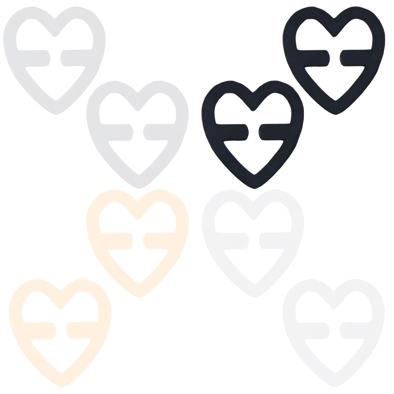 Bra Strap Clips for Women - 8 Pack Heart-Shaped Bra Strap Holders in Black, White, Beige & Clear - Prevent Slipping Straps & Adjustable for Comfort - Perfect for Everyday Wear, Workouts & Formal Dresses