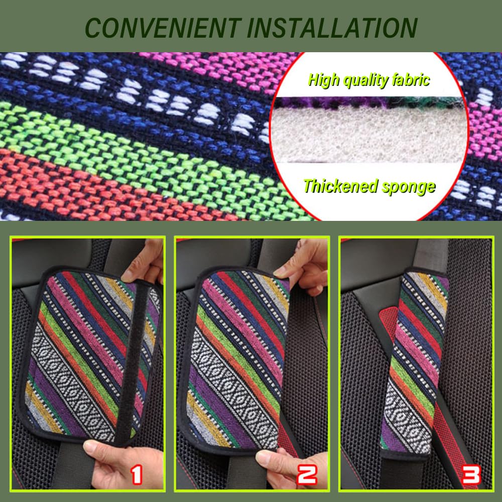 2PCS Boho Seat Belt Cover Pad - Universal Car Seatbelt Cushion for Shoulder Protection & Interior Decor, All Season Comfort for Kids & Adults - Perfect for Road Trips, Commuting and Long Drives (Seatbelt Cover-E)