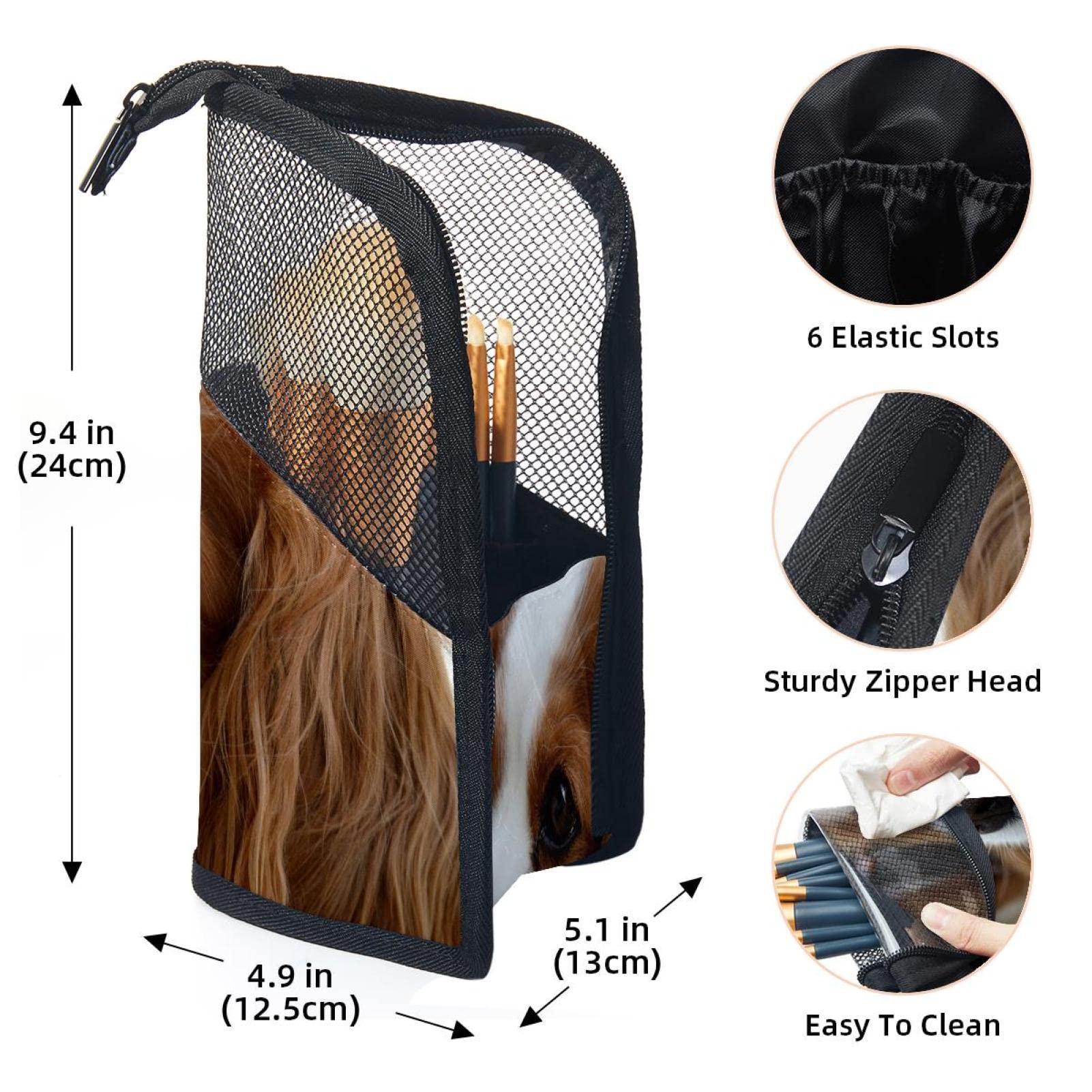 Premium 12-Piece Makeup Brush Organizer Bag - Portable Travel Brush Holder Case with Cavalier King Charles Spaniel Design | Perfect for Home Storage & On-the-Go Beauty Essentials