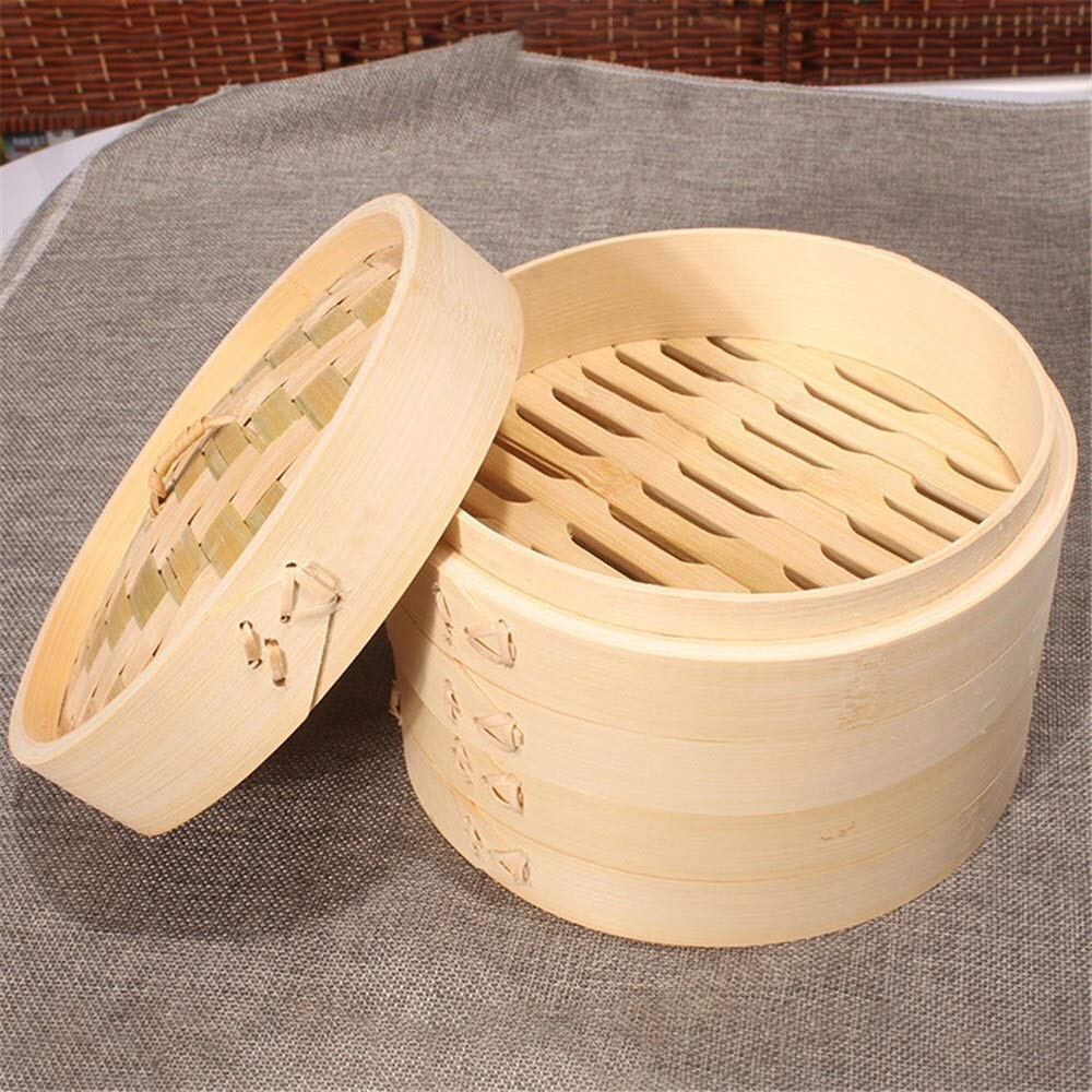 Premium Bamboo Steamer Basket Set - 21cm for Fish, Rice, Vegetables & Snacks | Eco-Friendly Kitchen Cooking Tool with Lid | Perfect for Dim Sum, Meal Prep & Healthy Cooking