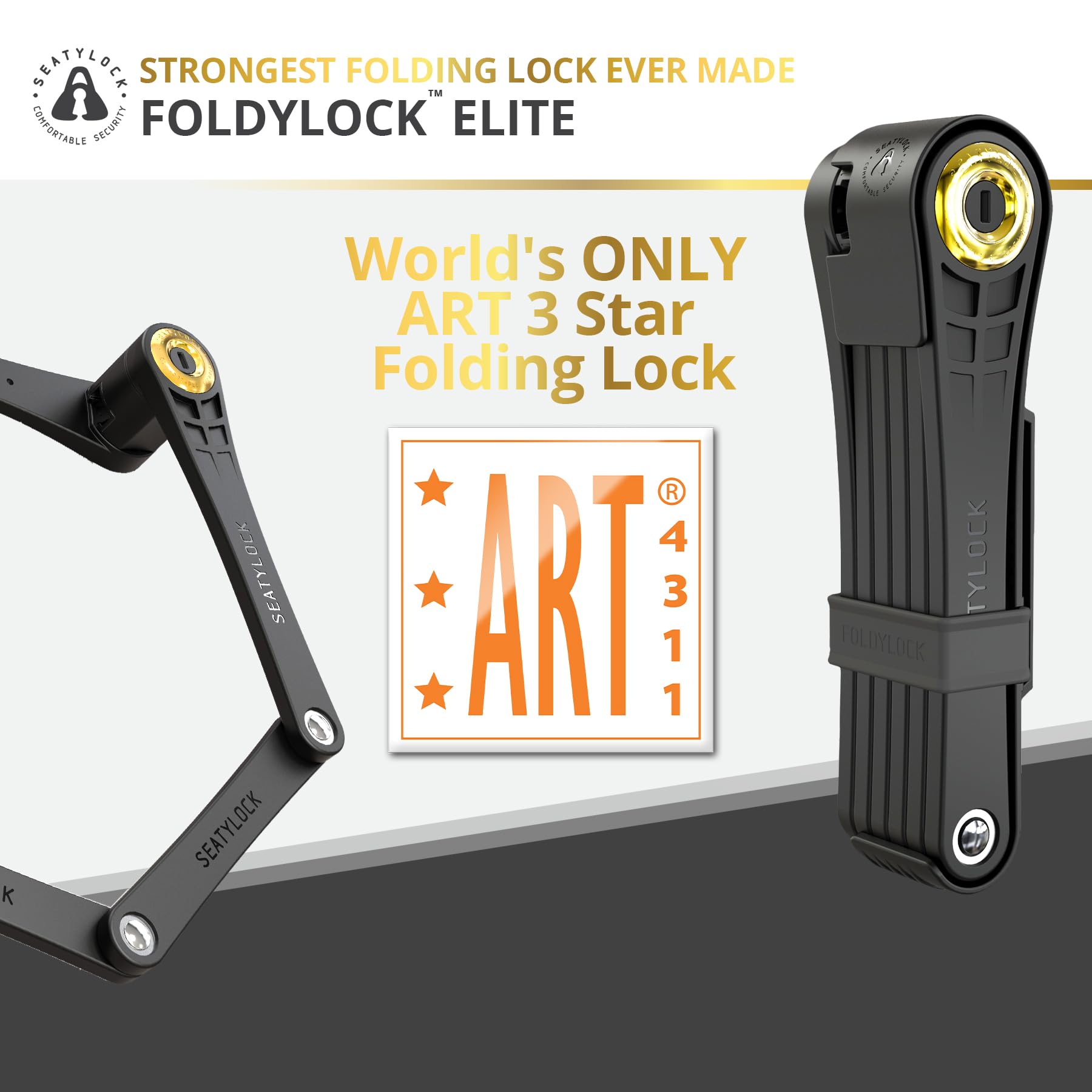 Seatylock FoldyLock Elite Folding Bike Lock - 18/18 High Security Sold Secure Gold Rated Bicycle Lock - Heavy Duty Anti-Theft with Keys & Mount Case - 43.3