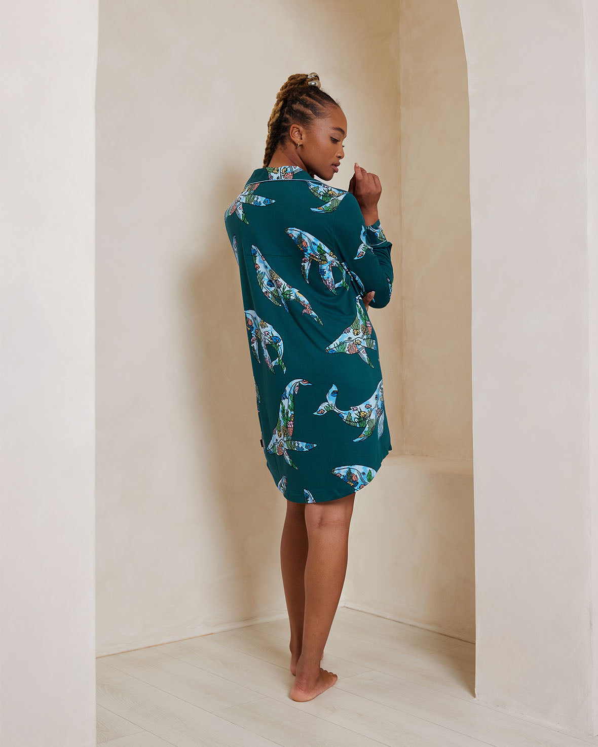 Whale Print Coral Nightshirt - Soft & Comfortable Sleepwear for Women, Perfect for Lounge & Bedtime Relaxation