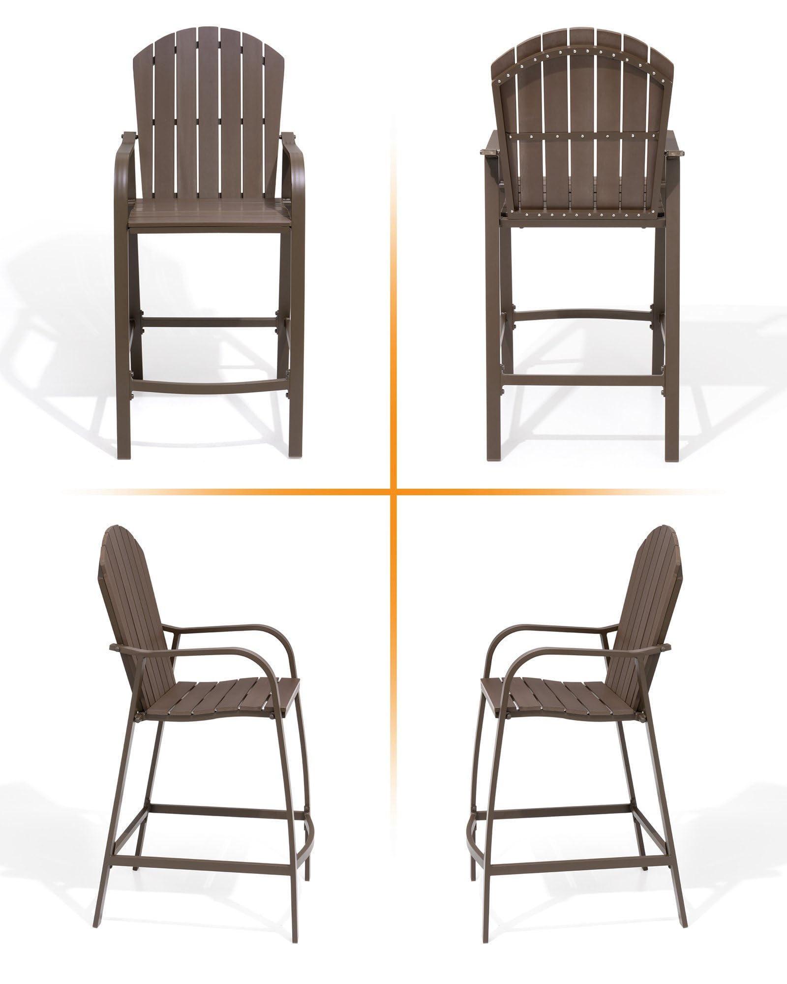 Heavy Duty All-Weather Brown Aluminum Frame Patio Bar Stools - 4-Piece Counter Height Wood Barstool Set for Indoor & Outdoor Use - Perfect for Backyard, Deck, Poolside, and Kitchen Island Seating