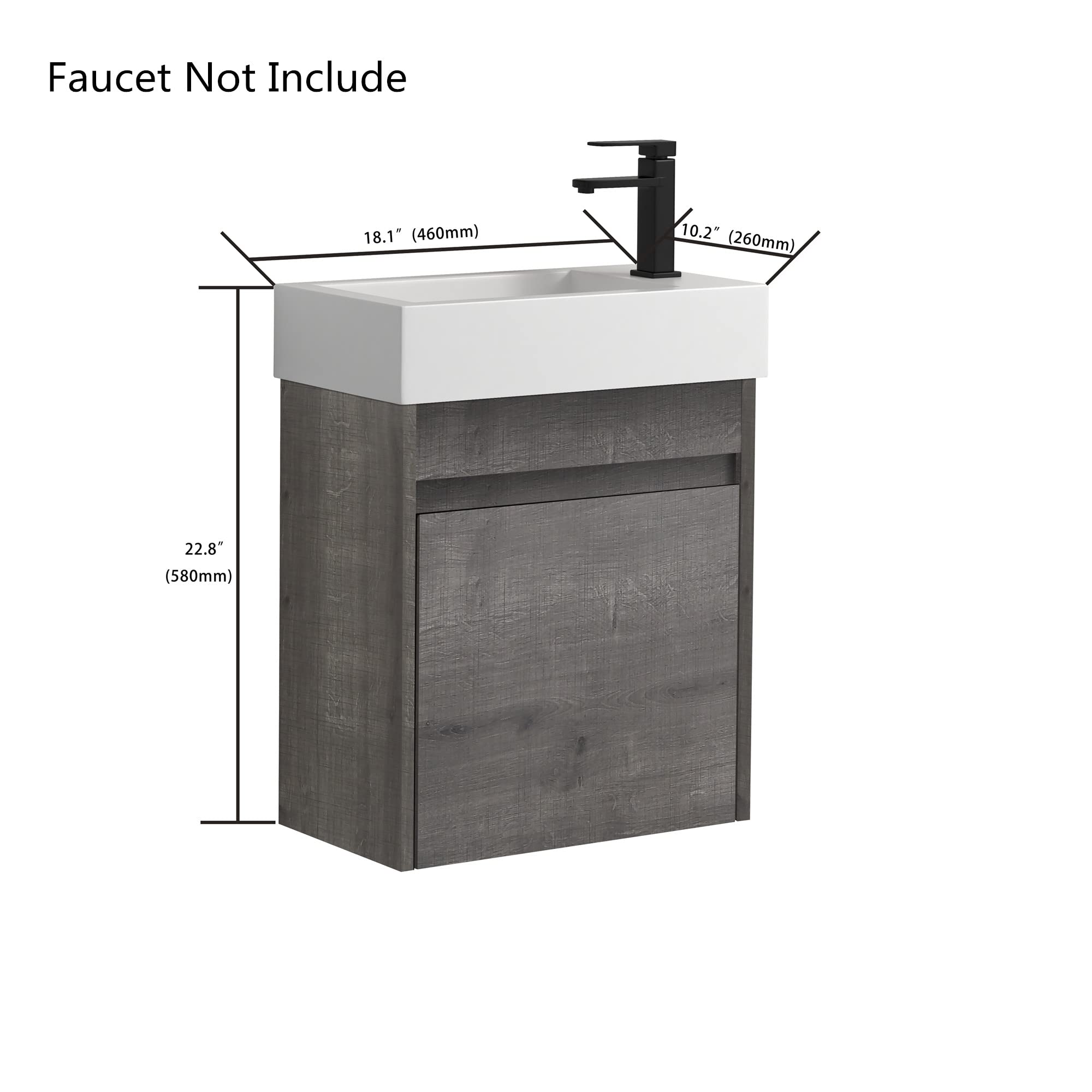 Modern 18-Inch Wall Mounted Bathroom Vanity Set with Sink Combo - Space-Saving Wood Hanging Cabinet with Resin Basin & Storage - Perfect for Small Bathrooms, Powder Rooms & Apartments (Grey)