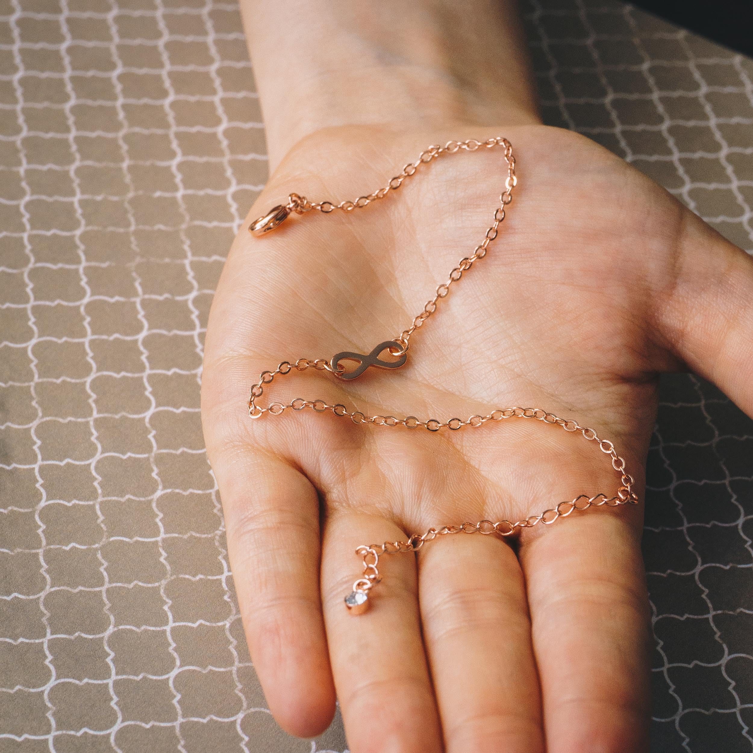Rose Gold Plated Infinity Anklet with Zircondia® Crystals for Women - Elegant Everyday Jewelry