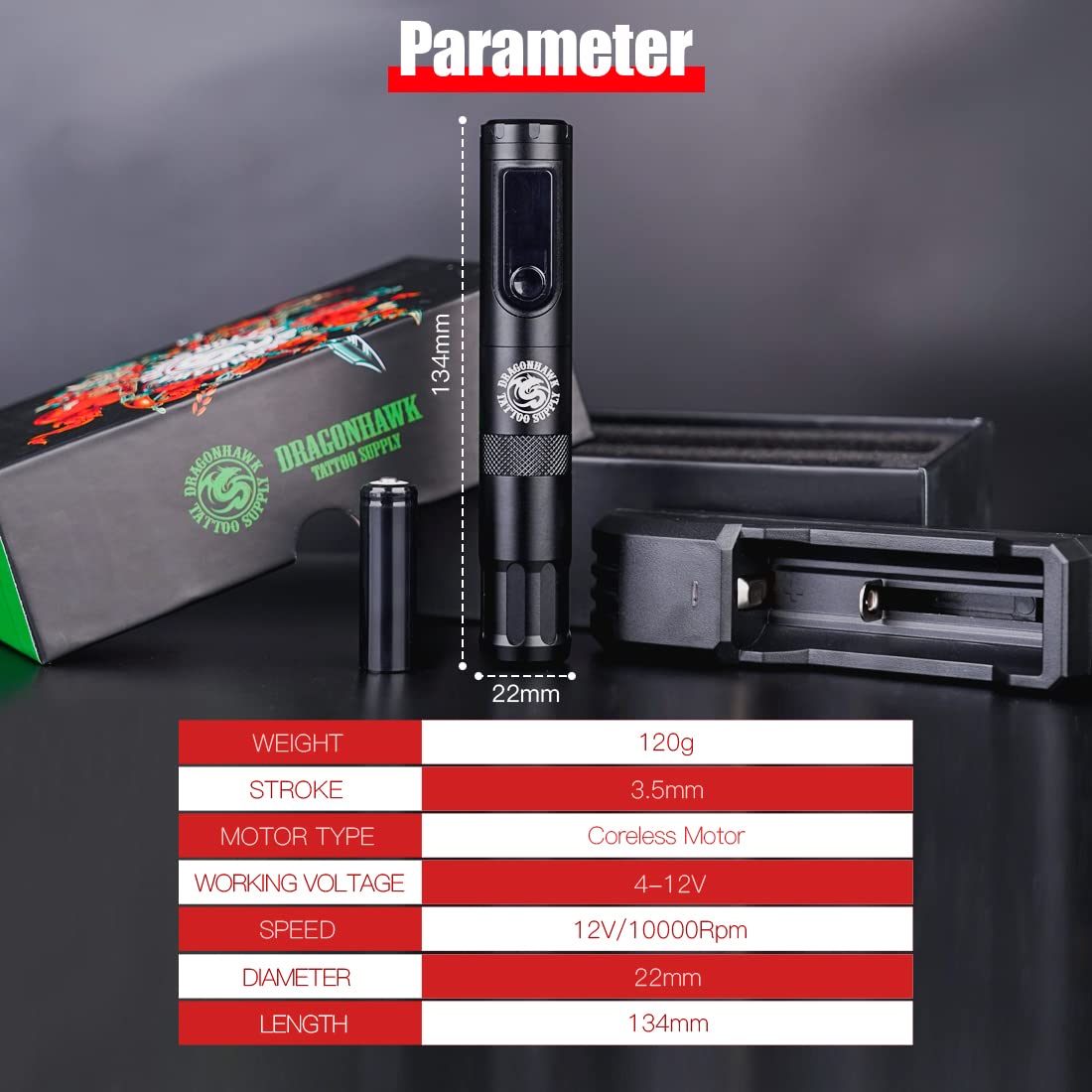 Dragonhawk X4 Wireless Tattoo Pen Kit with Cartridges Needles & Black Ink - Professional Tattoo Machine Gun Set for Artists (TZ-025) | Perfect for Studio Work, Home Tattooing & Professional Use