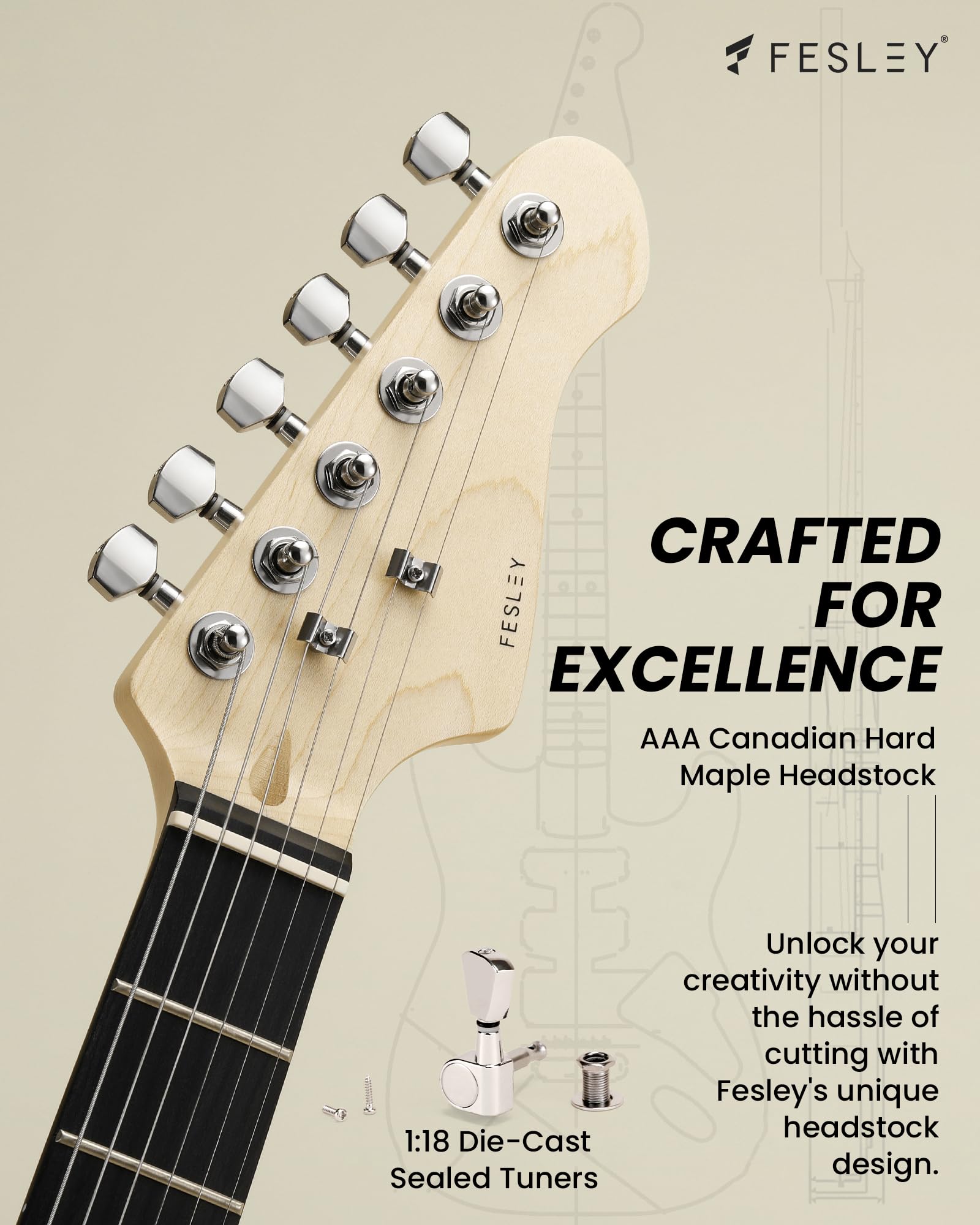Fesley DIY Electric Guitar Kit - Mahogany Body & Maple Neck, 6-String ST Style Guitar with Techwood Fretboard & SSS Pickups - Perfect for Beginners to Build Their Own Custom Guitar | Great for Home Practice, Music Lessons & Rock Performances