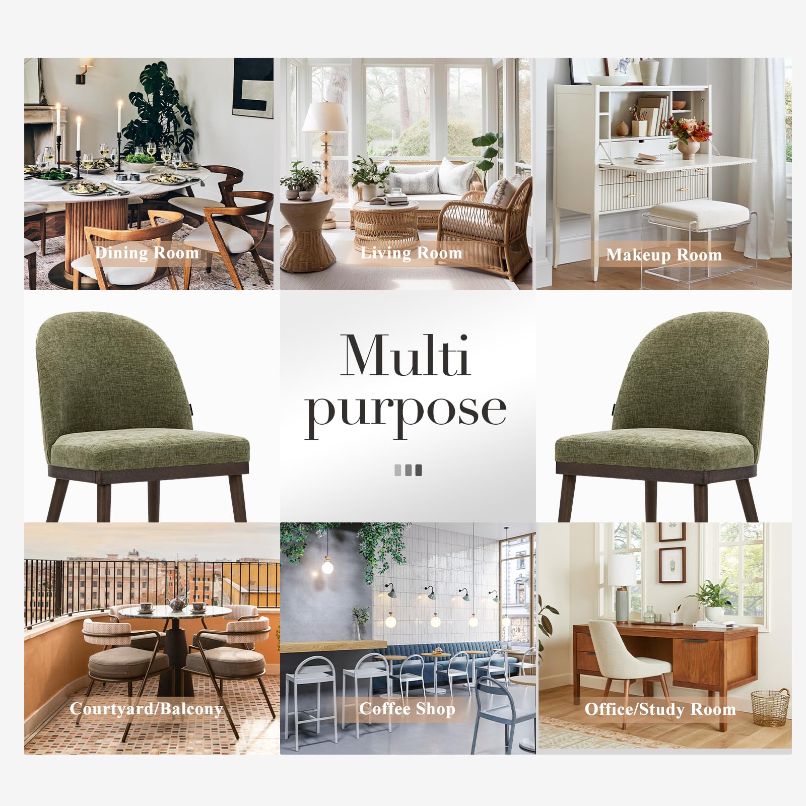 COLAMY Set of 4 Upholstered Dining Chairs - Modern Wooden Kitchen Chairs with Curved Backrest & Fabric Seat, Green - Perfect for Dining Room, Kitchen, and Breakfast Nook