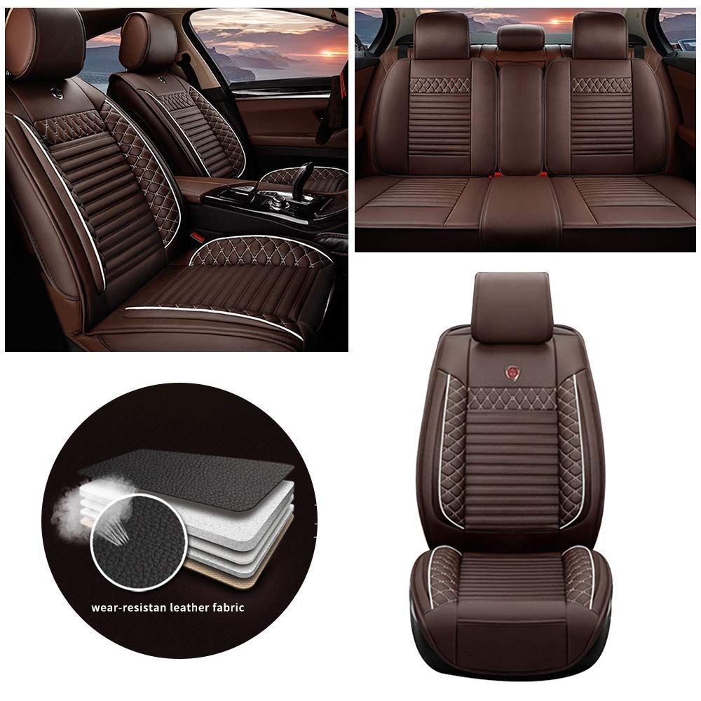 Premium Leatherette Car Seat Covers for BMW 1-Series 2-Series 3-Series & 3-Series GT - Front & Rear Seat Protectors with Airbag Compatibility (Coffee Brown) - Perfect for Daily Commuting, Road Trips & Car Interior Protection