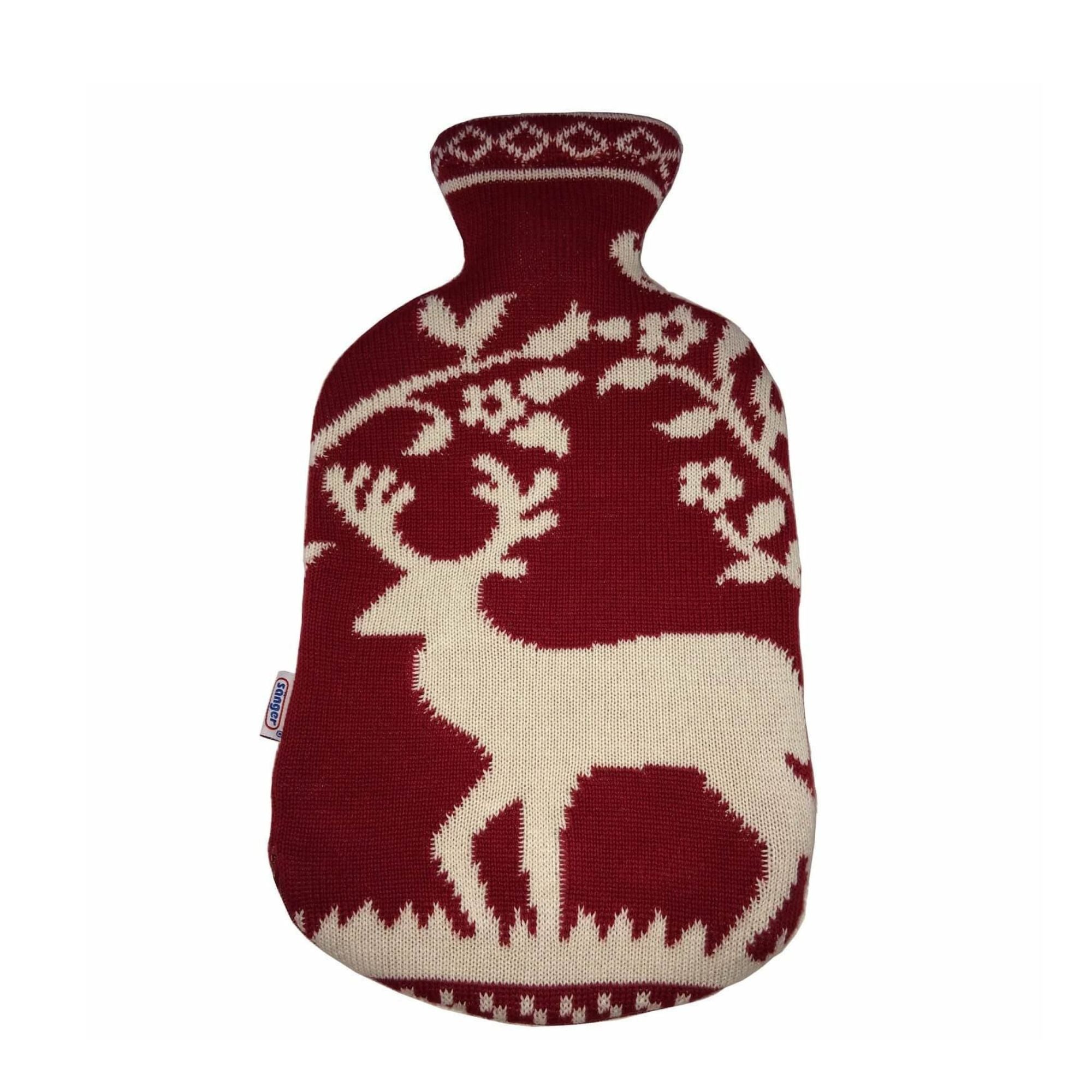 2 Liter Sanger Hot Water Bottle with Knitted Deer Cotton Cover - Warm & Cozy for Winter Nights, Period Pain Relief, Bed Warmers, Home Comfort