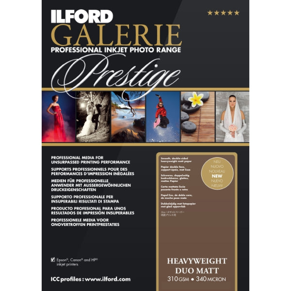 Ilford Galerie Prestige Heavy Weight Duo Matt 310gsm A3+ Photo Paper - 50 Sheets for Professional Photography & Fine Art Printing - Perfect for Studio, Gallery Exhibitions & High-End Presentations