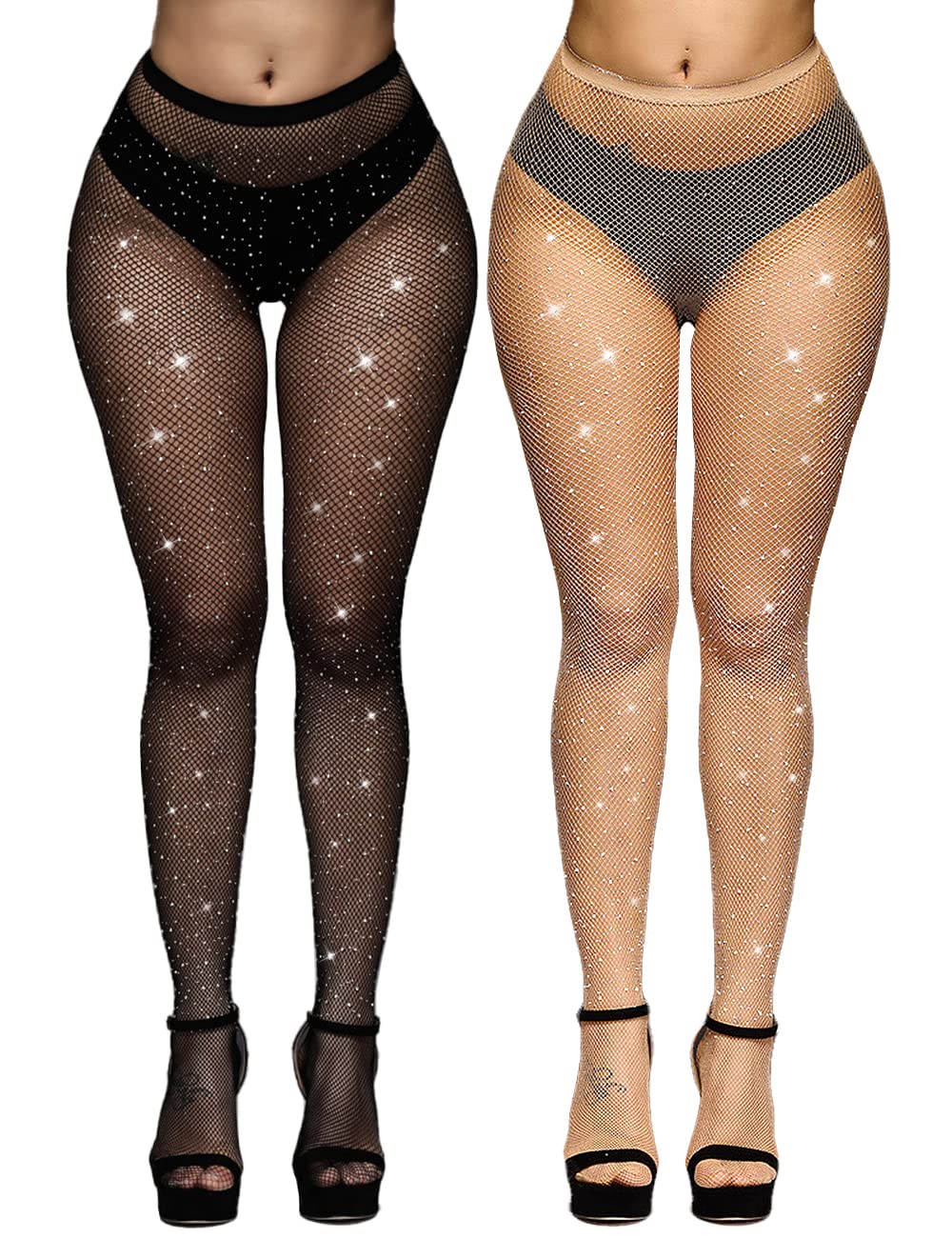 Sparkly Rhinestone Fishnet Tights for Women - High Waist Glitter Party Stockings, Rave & Festival Outfit, Fairy Dress Accessories - Perfect for Halloween, Cosplay, Nightclub & Costume Parties