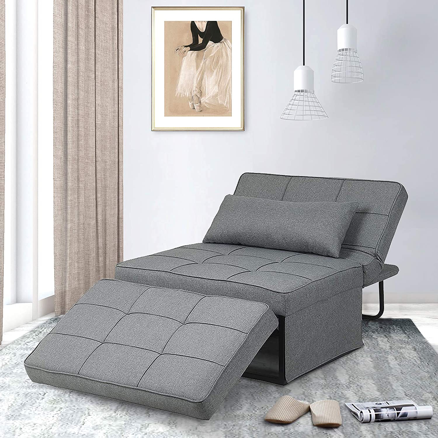 Saemoza 4-in-1 Convertible Sofa Bed - Multi-Functional Folding Ottoman Sleeper with Adjustable Backrest, Modern Space-Saving Furniture for Living Room, Small Apartment, Guest Room & Home Office - Light Gray