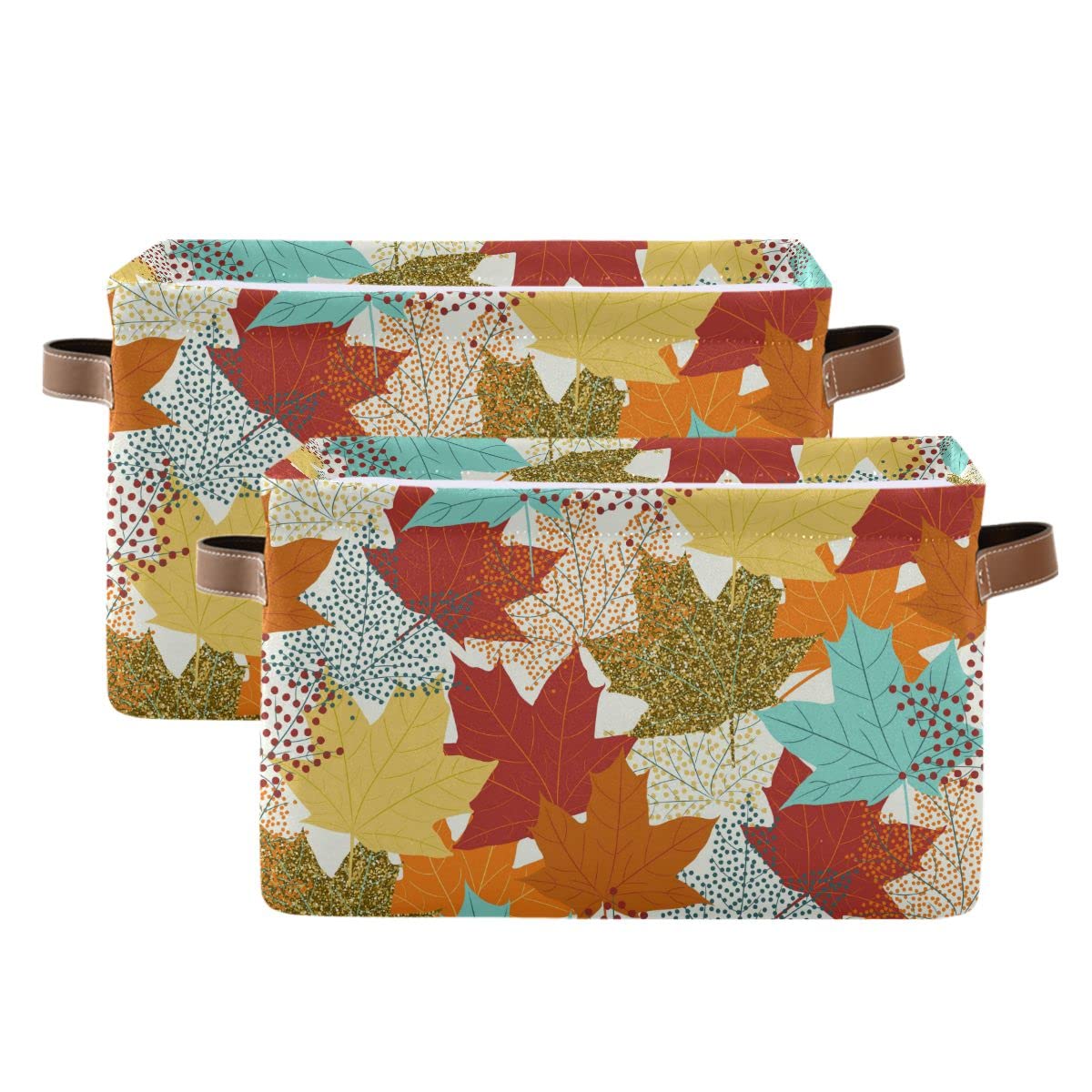 Foldable Fabric Storage Bin - 16x12x8 Inch Laundry Basket, Organizer for Baby Clothes, Dog Toys & Books | Autumn Maple Leaf Design | Perfect for Shelves, Closets & Home Organization | Durable Storage Solution for Seasonal Decor & Household Items
