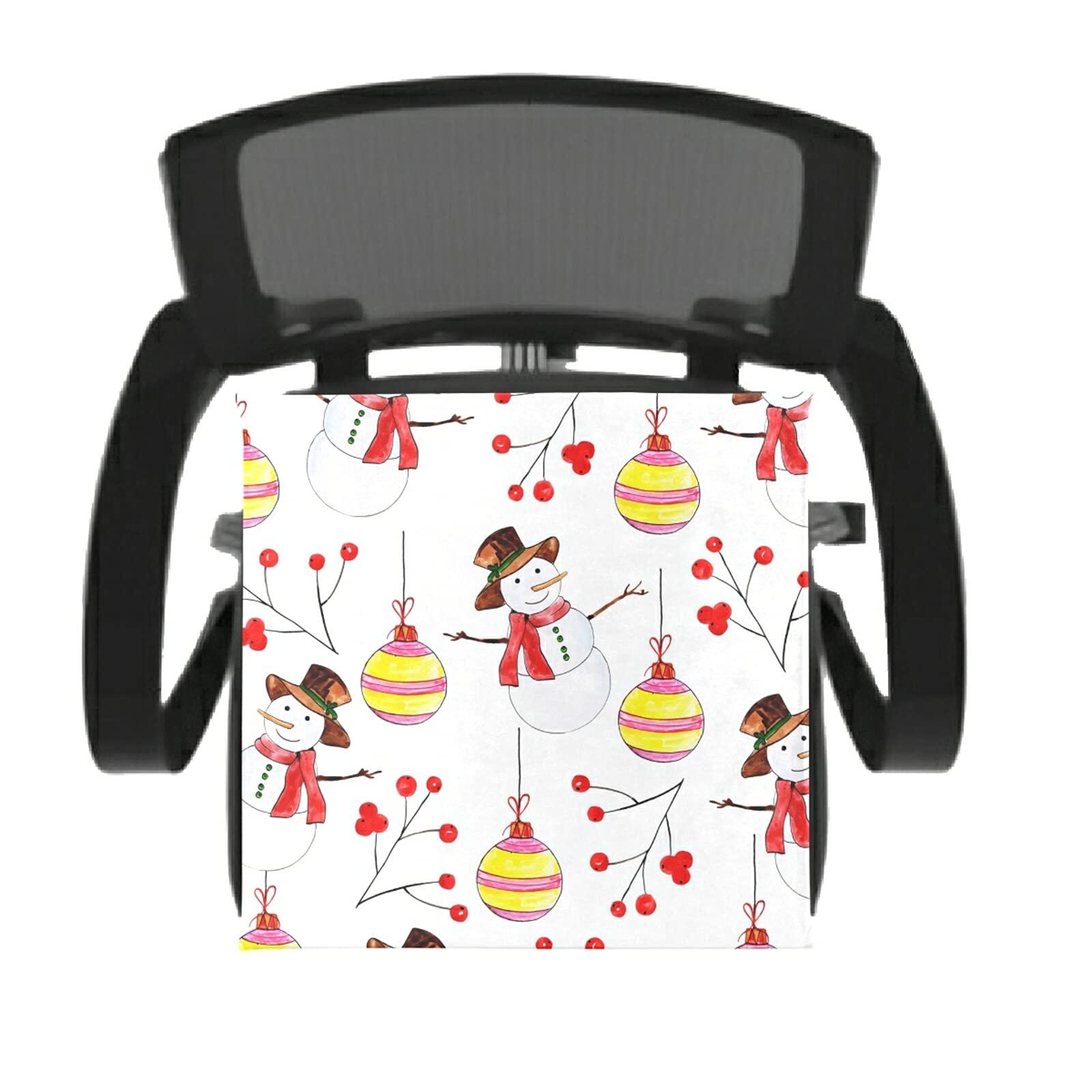 Snowman Christmas Red Bell Memory Foam Seat Cushion - Washable Comfort Chair Pad for Dining, Kitchen & Office Chairs - Perfect for Holiday Decor & Back Support