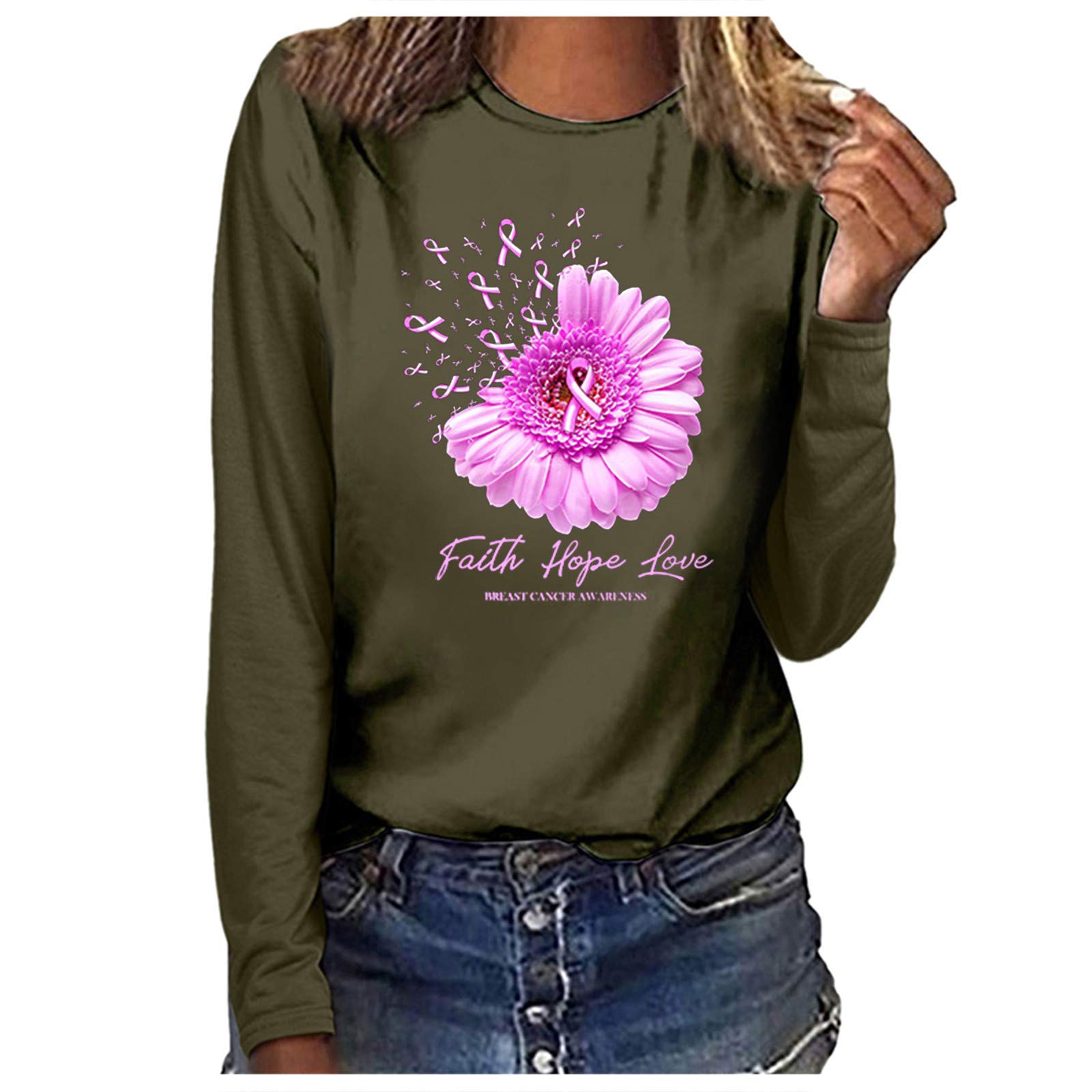 Women's Graphic Print Long Sleeve Round Neck Pullover T-Shirt - Casual Comfort Blouse for Everyday Wear, Work & Weekend Outings