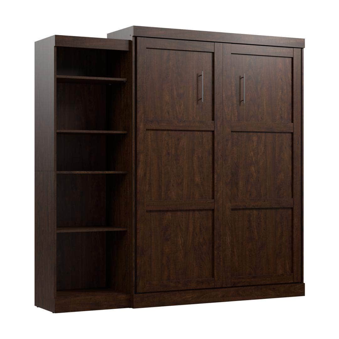Pur 90 Queen Size Murphy Wall Bed with Storage Unit in Chocolate - Space Saving Fold Down Bed for Small Apartments & Guest Rooms