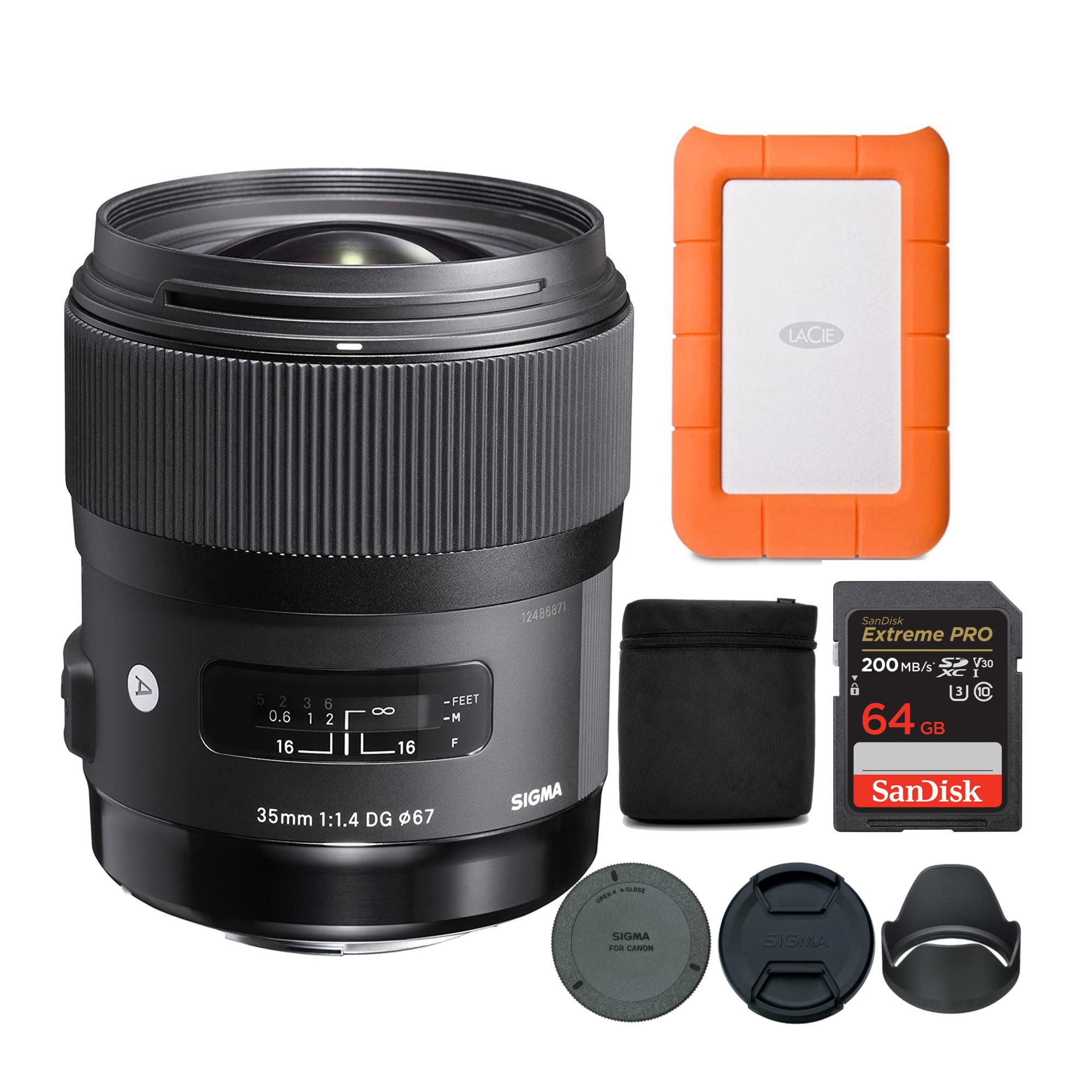 Sigma 35mm f/1.4 DG HSM Art Lens for Canon EOS DSLR Cameras - Professional Wide Aperture Prime Lens with 1TB Portable External Hard Drive & 64GB High-Speed SD Card Bundle - Perfect for Portrait, Low Light & Travel Photography