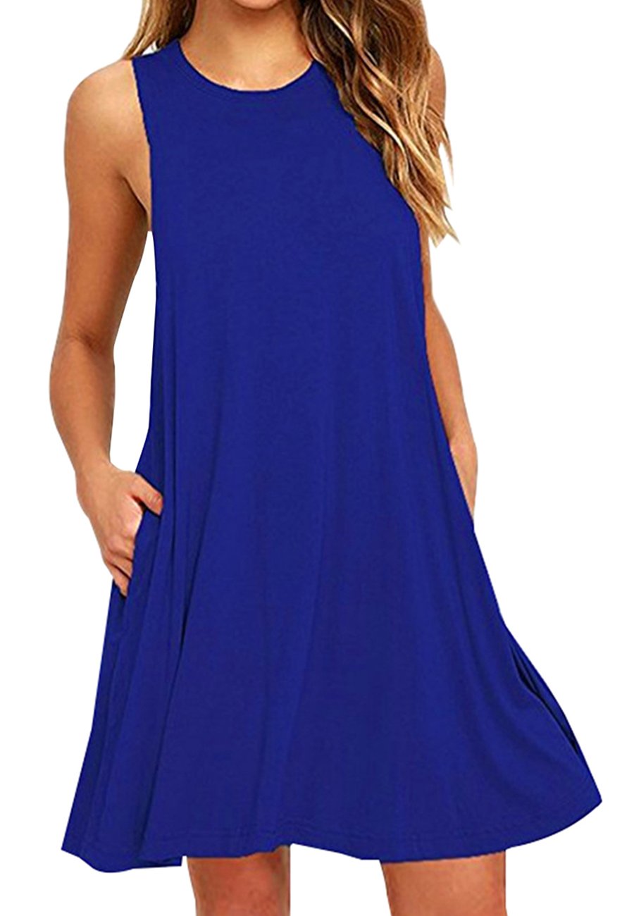 OMZIN Women's Sleeveless Swing Dress - Flared Tank Mini Dress with Pockets for Summer | Casual Beach Wear, Vacation Outfit, Party Dress