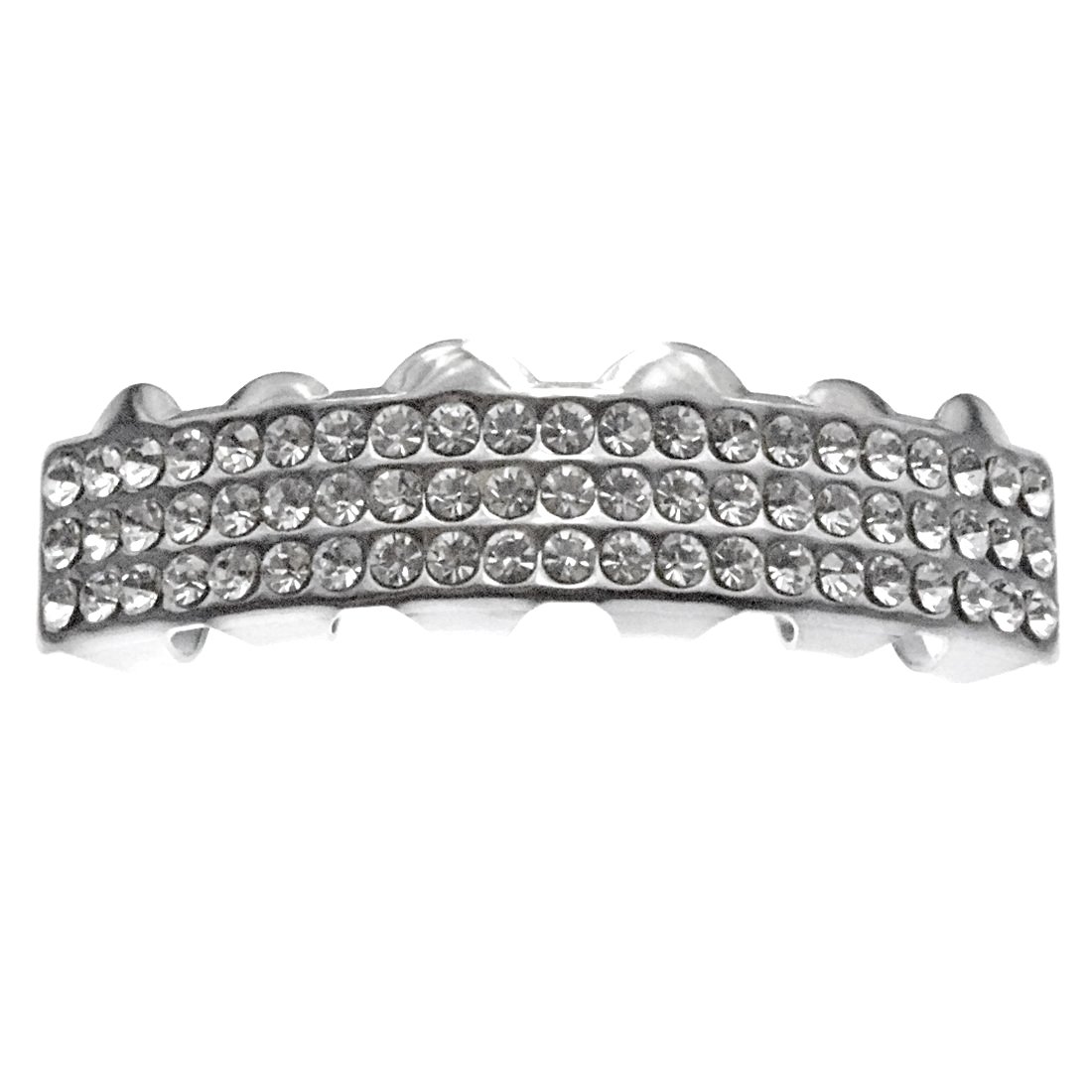 Men's Iced Grillz - 3 Rows Silver Tone Upper Teeth Grill for Hip Hop Style | Perfect for Rappers, Performers & Jewelry Enthusiasts | Great for Concerts, Music Videos & Special Events