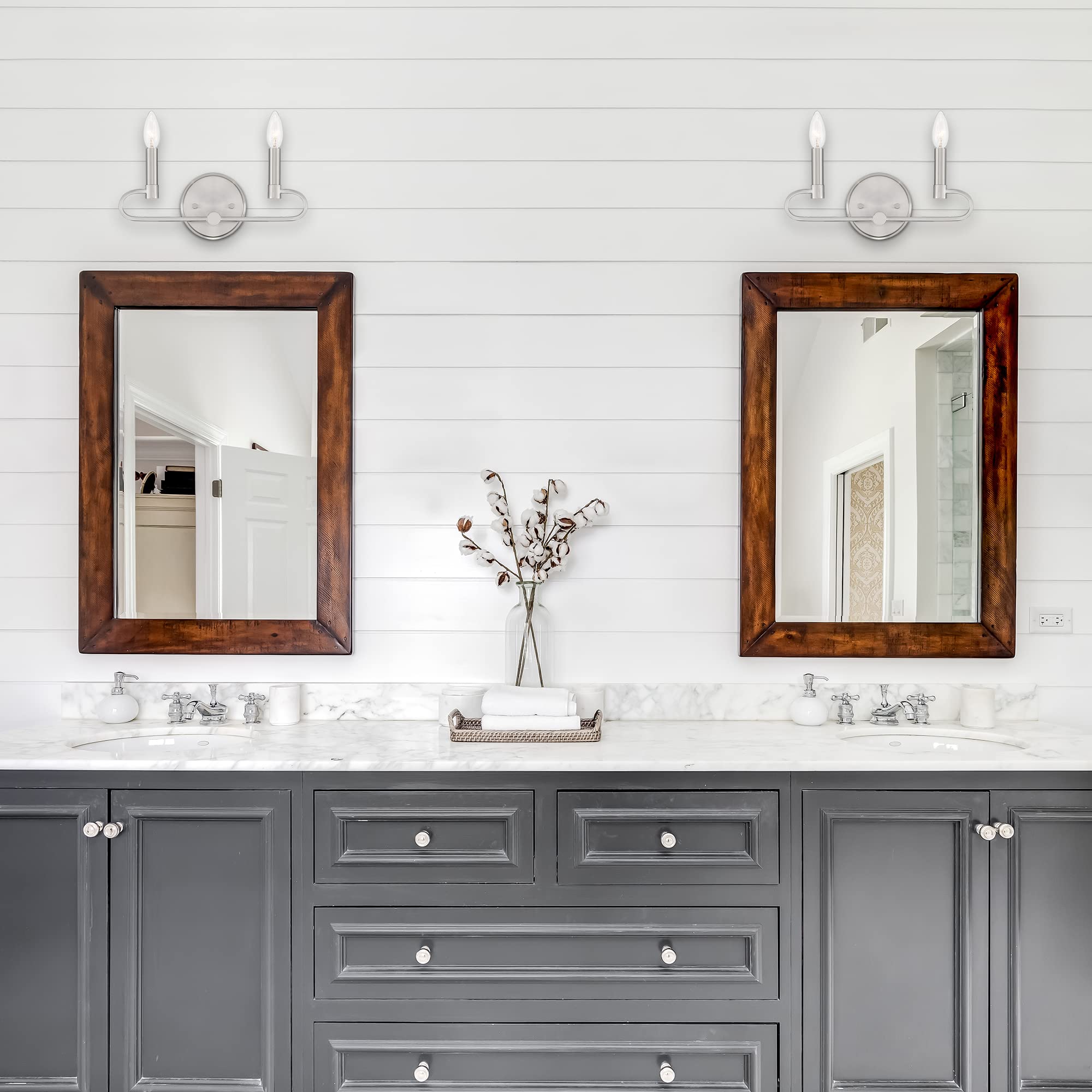 DESIGNERS FOUNTAIN Summit 2 Light Bathroom Vanity Light Fixture - Brushed Nickel Finish (D269C-2B-BN) - Perfect for Modern Bathrooms, Powder Rooms & Home Renovation Projects