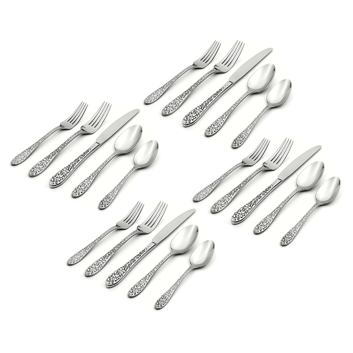 Ivy Flourish 20-Piece Stainless Steel Flatware Set - Elegant Silverware for Dining, Entertaining & Gift Giving
