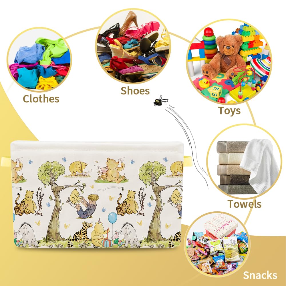 Winnie Nursery Hampers with Handles - Large Foldable Canvas Storage Baskets for Kids, Baby Clothes & Toys | Organizer for Bathroom, Bedroom & Nursery Decor | Perfect for Laundry, Playroom & Home Organization
