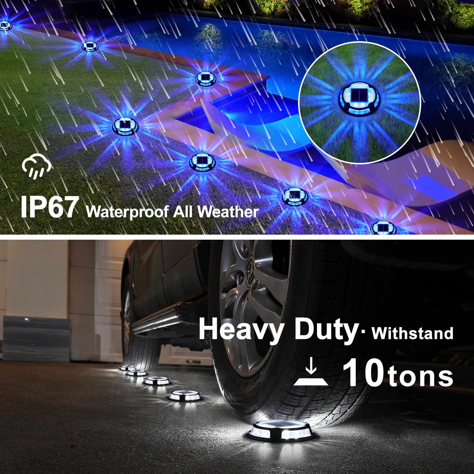 VOLISUN 16 Pack Solar Powered Outdoor Lights - Waterproof 2-in-1 Color (White/Blue) LED Pathway Lights for Deck, Driveway, Stairs & Garden - Weatherproof Step Lighting for Safety & Ambience