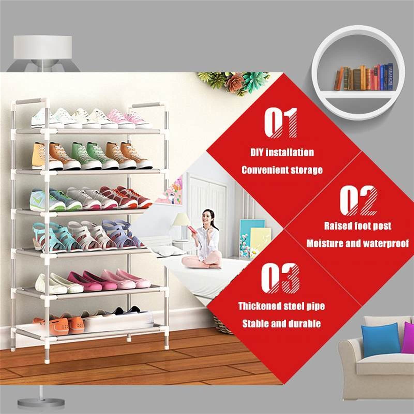 Metal Shoe Rack Organizer - 2/3/4/5/6 Layer Shoe Shelf Cabinet, Space Saving Shoe Storage Furniture with Easy Assembly for Entryway, Closet & Bedroom Organization (4-Tier, Black)