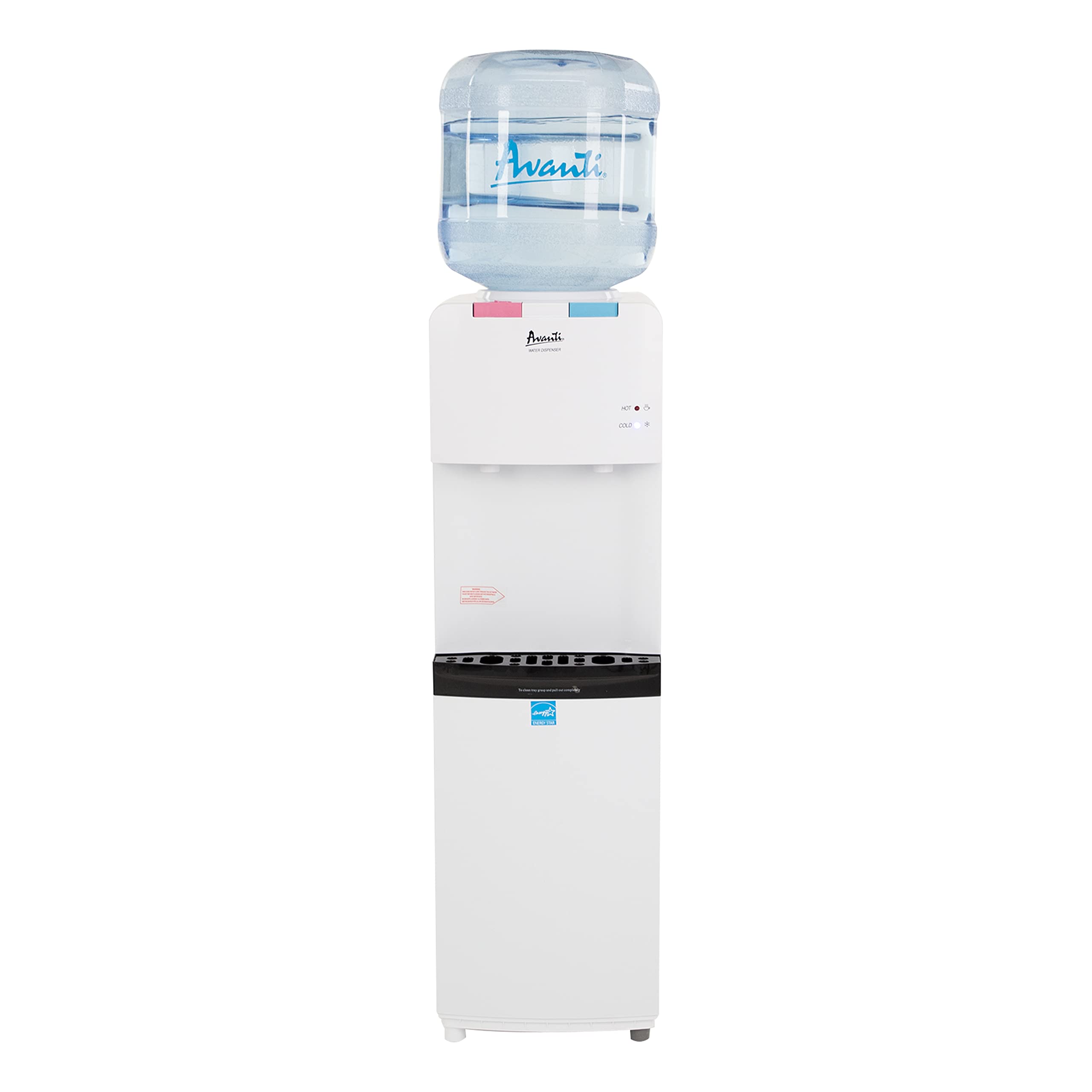 Avanti Top Loading Water Cooler Dispenser - 3 & 5 Gallon Bottle Capacity with Stainless Steel Tank - Hot & Cold Water Dispenser for Home, Office, Kitchen, Dorm - Energy Efficient White Water Cooler - Perfect for Hydration, Tea, Coffee & Instant Meals