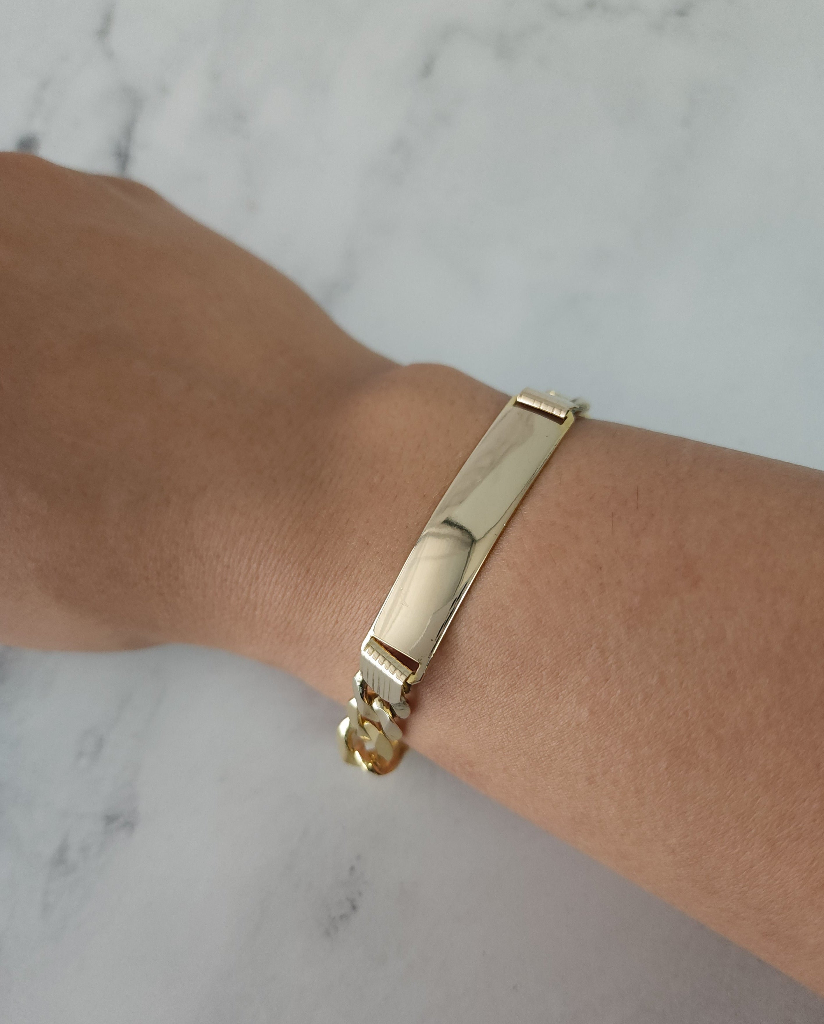 14K Yellow Gold Figaro Chain ID Bracelet for Women - Stylish & Durable Jewelry Gift for Birthday, Anniversary, or Everyday Wear