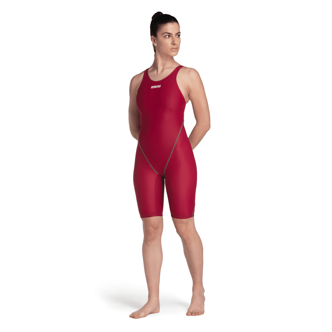 Arena Powerskin ST NEXT Women's Open Back Kneeskin Swimsuit - Deep Red | High-Performance Competitive Swimwear for Training & Racing