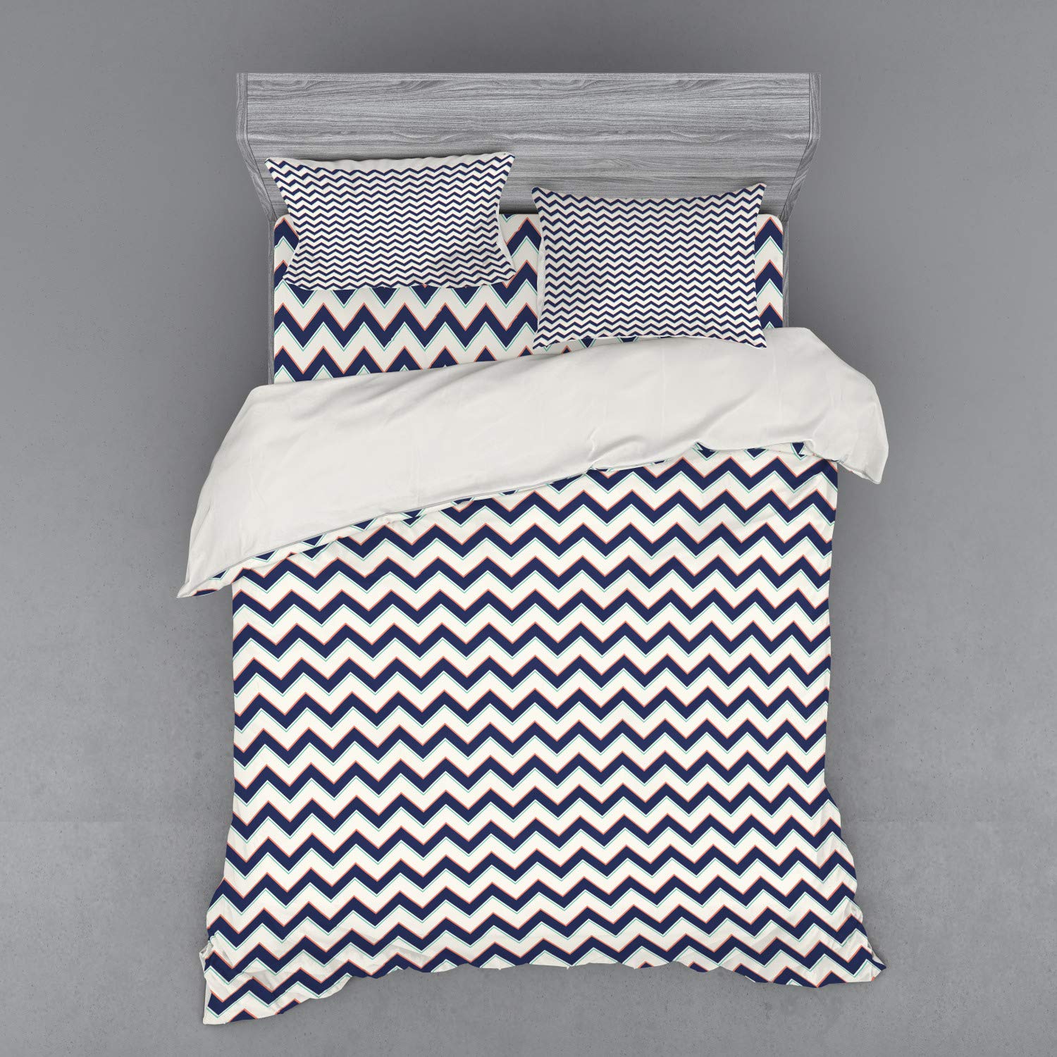 Ambesonne Zig Zag Geometric Retro Duvet Cover Set - 4 Piece Queen Size Bedding with Funky Art Design, Multicolor - Perfect for Modern & Bohemian Bedroom Decor