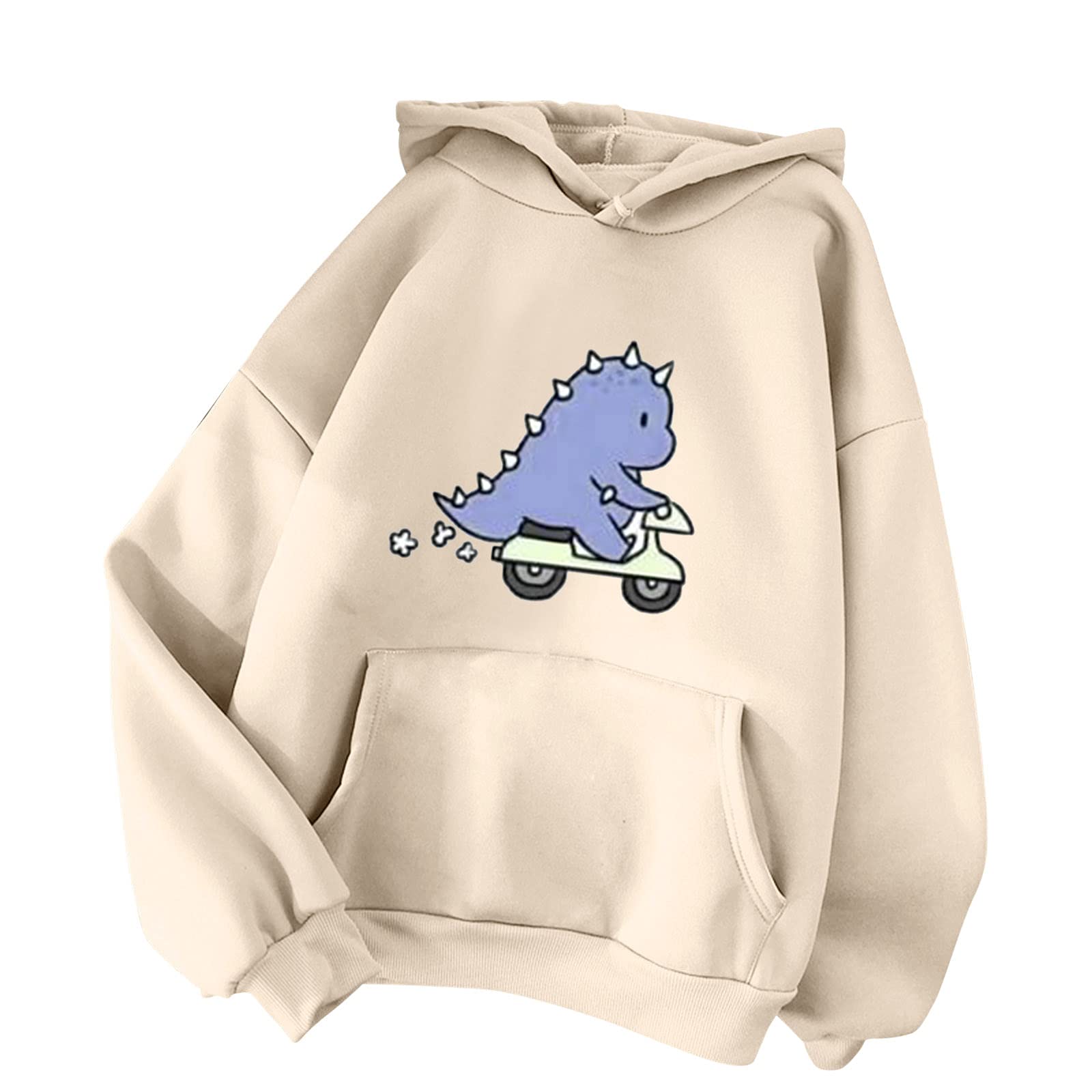 Women's Long Sleeve Casual Pullover Hoodie - Cute Cartoon Graphic Sweatshirt with Drawstring & Stripes for Workout, Lounge & Everyday Wear