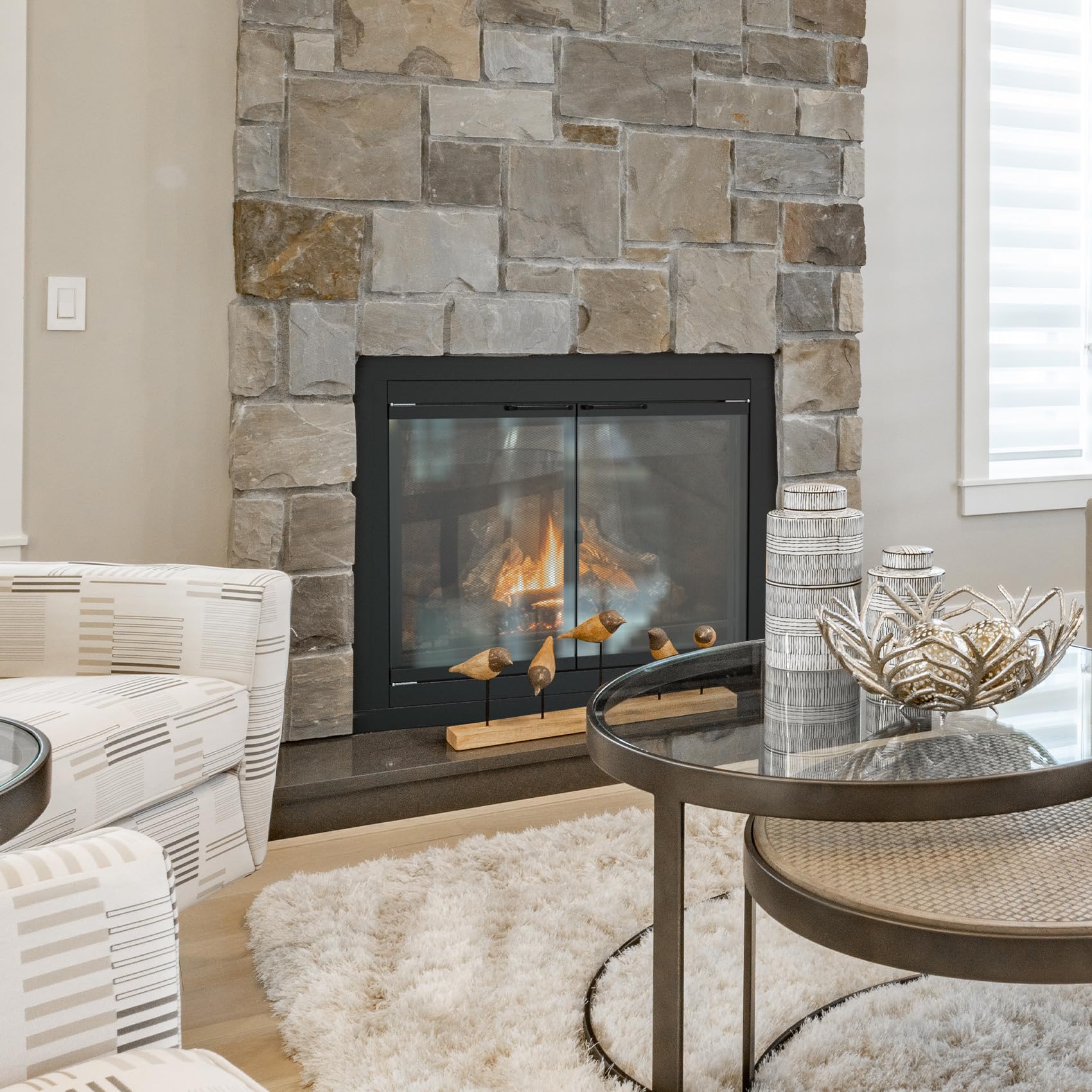 Stanbroil Black Fireplace Glass Cabinet-Style Door - Large Decorative Fireplace Screen for Wood Burning Stoves & Fireplace Accessories - Perfect for Living Room, Patio, and Outdoor Fireplace Safety