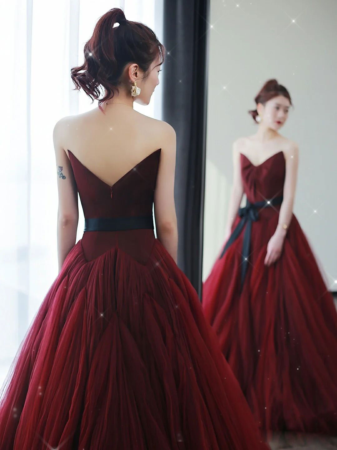 Elegant A-Line Burgundy Tulle Dress for Women - Perfect for Weddings, Prom & Special Occasions