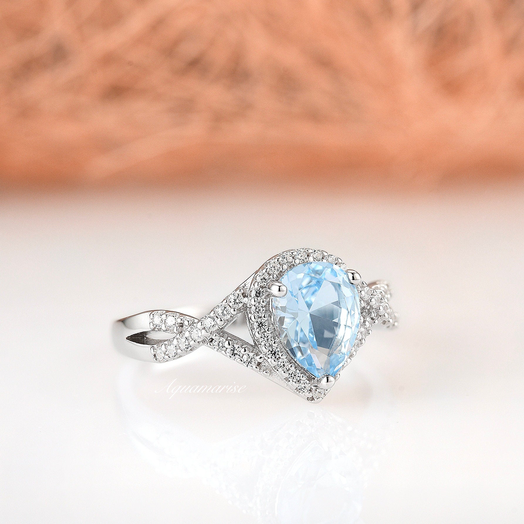 Aquamarine Sterling Silver Ring for Women - Elegant Flair Gemstone Jewelry for Engagement, Wedding & Everyday Wear